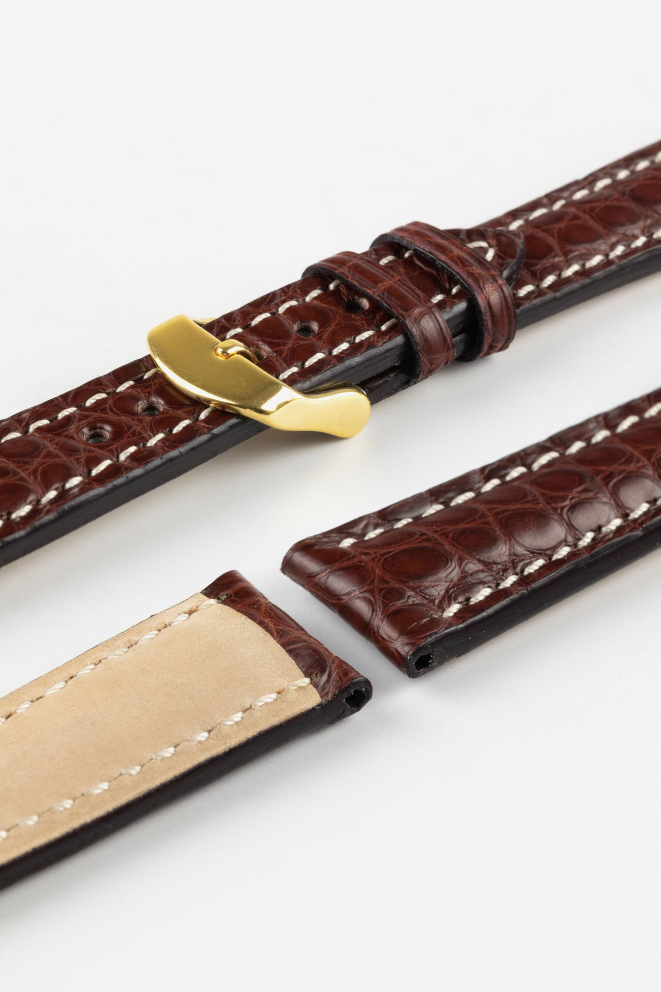 RIOS1931 AMBASSADOR Genuine Alligator Flank Padded Watch Strap in REDDISH BROWN