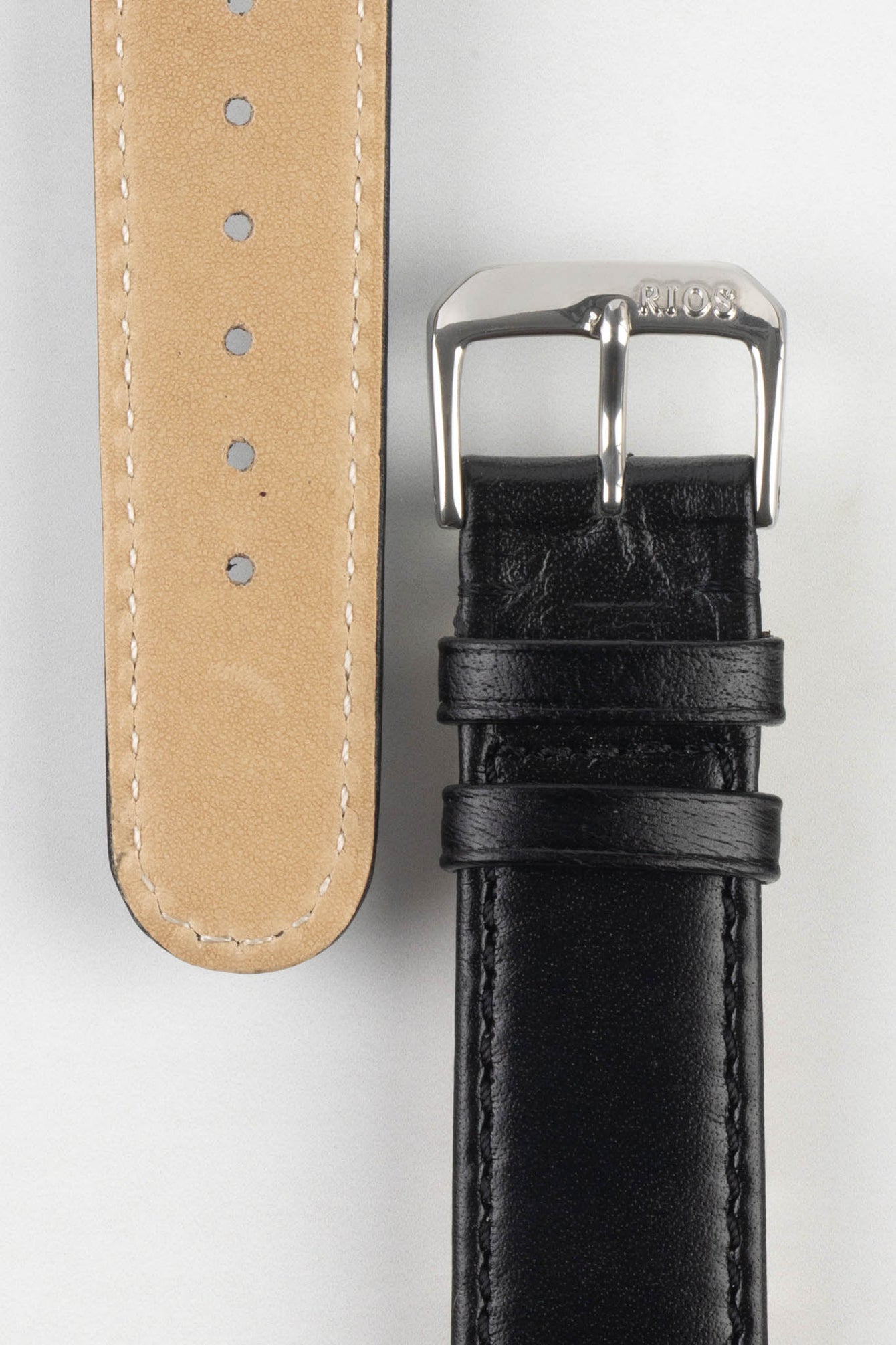 RIOS1931 ARIZONA Genuine Saddle Leather Hook-On Watch Strap in BLACK