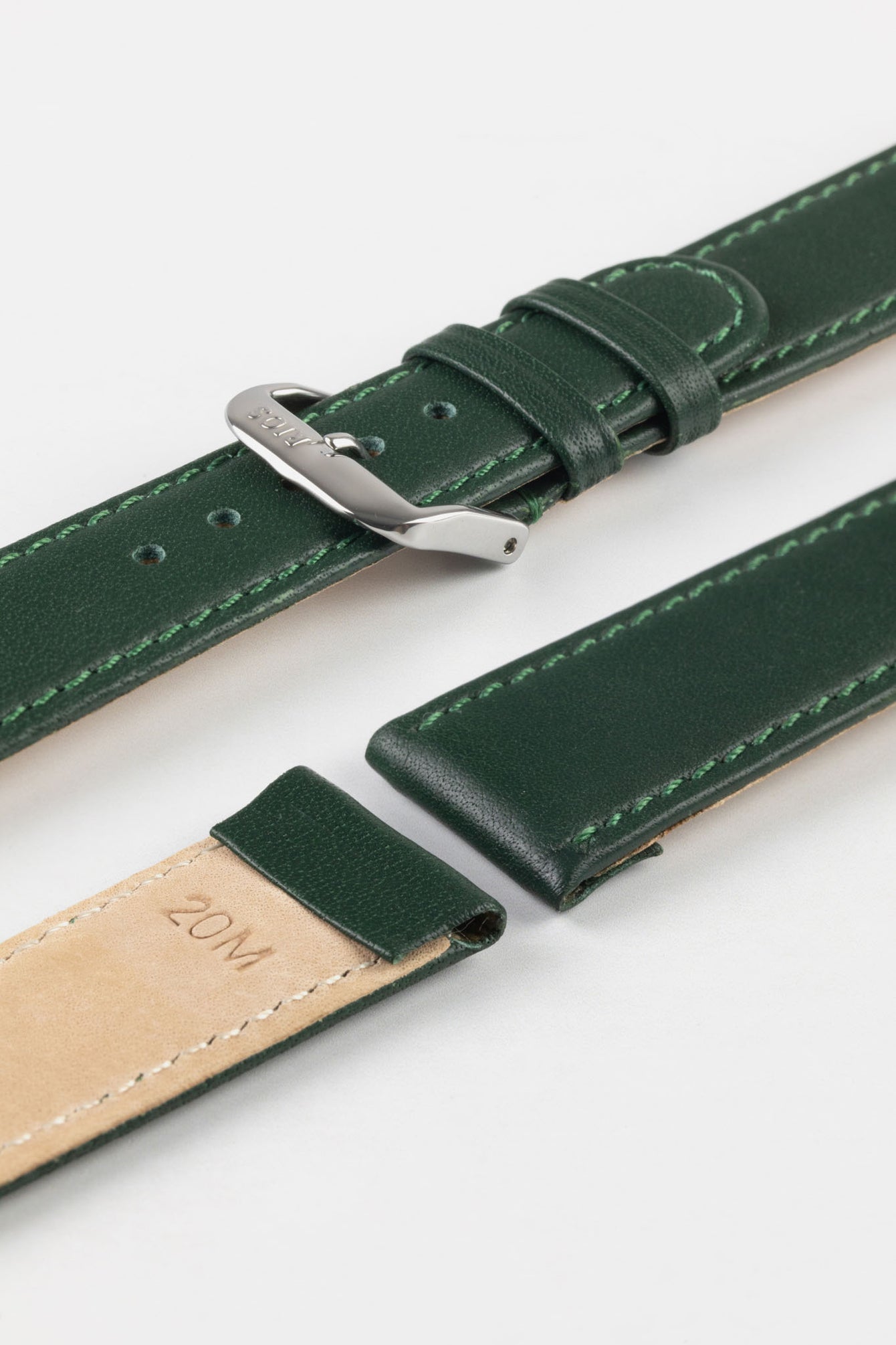 RIOS1931 ARIZONA Genuine Saddle Leather Hook-On Watch Strap in FOREST GREEN