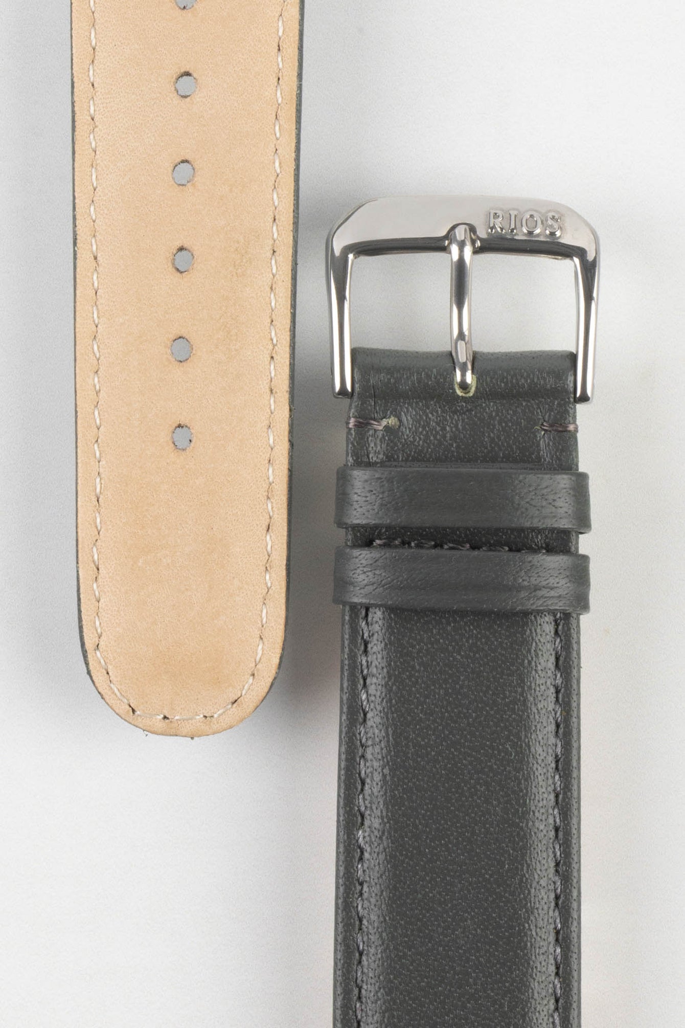 RIOS1931 ARIZONA Genuine Saddle Leather Hook-On Watch Strap in STONE GREY