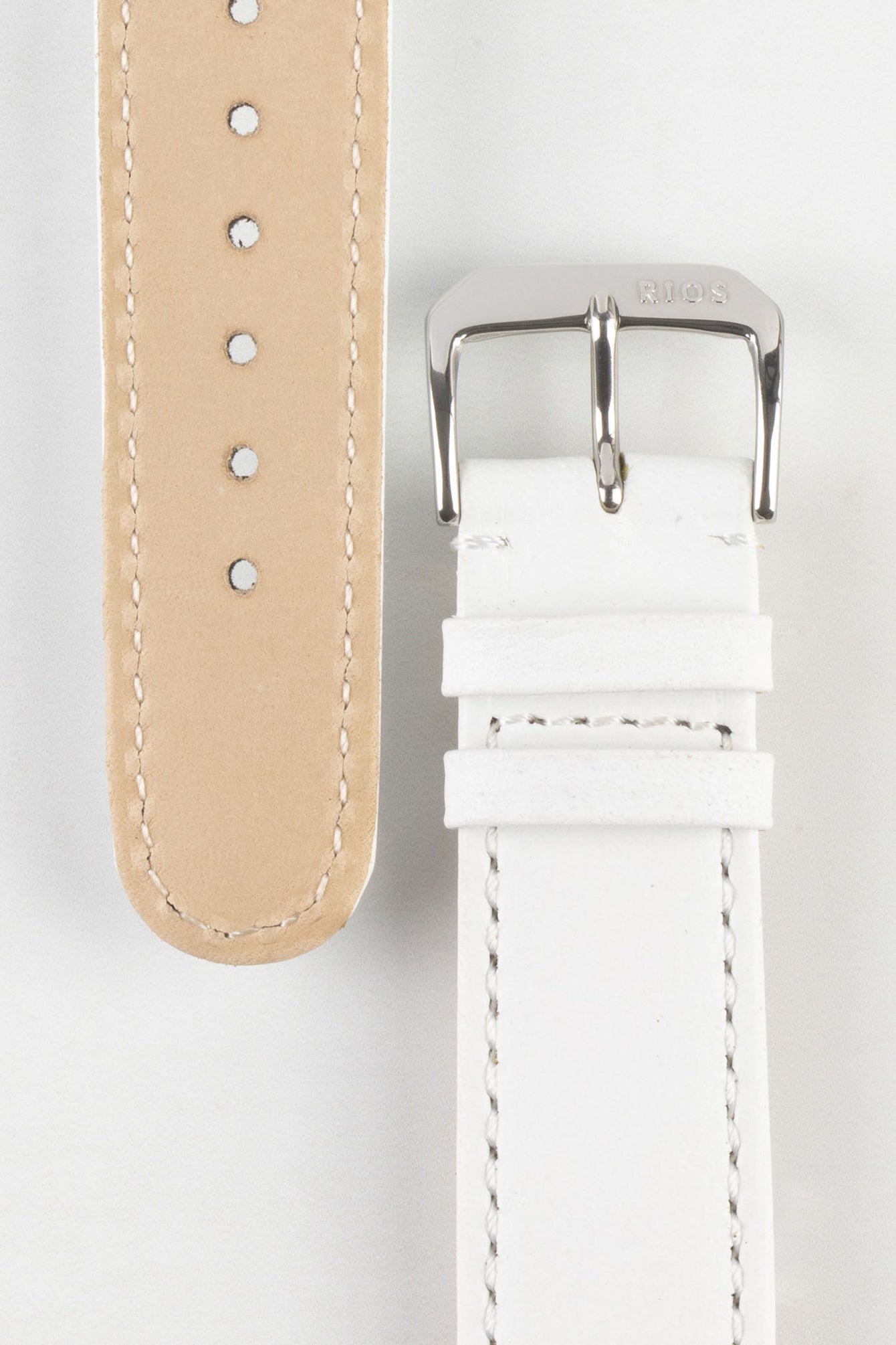 RIOS1931 ARIZONA Genuine Saddle Leather Hook-On Watch Strap in WHITE