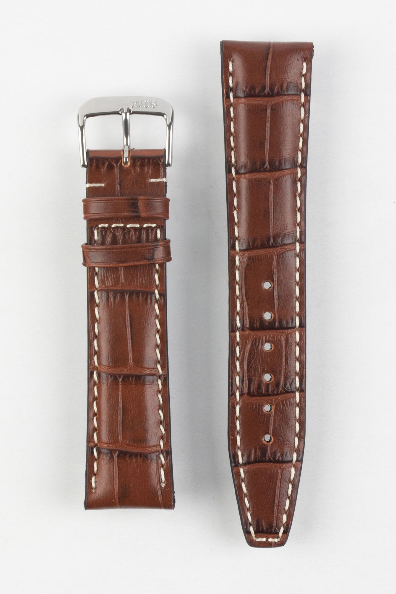 RIOS1931 BOSTON Alligator-Embossed Leather Watch Strap in MAHOGANY