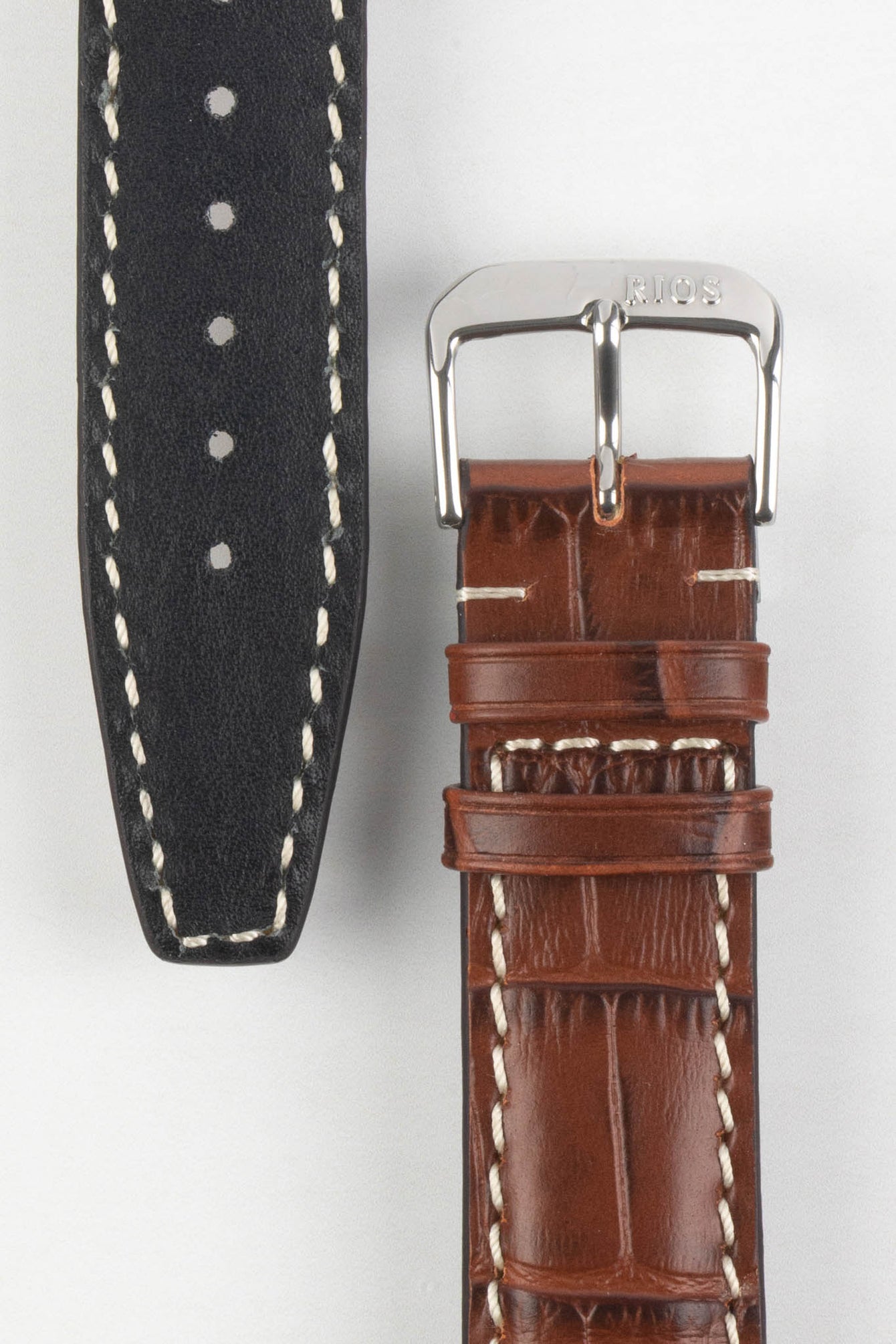 RIOS1931 BOSTON Alligator-Embossed Leather Watch Strap in MAHOGANY