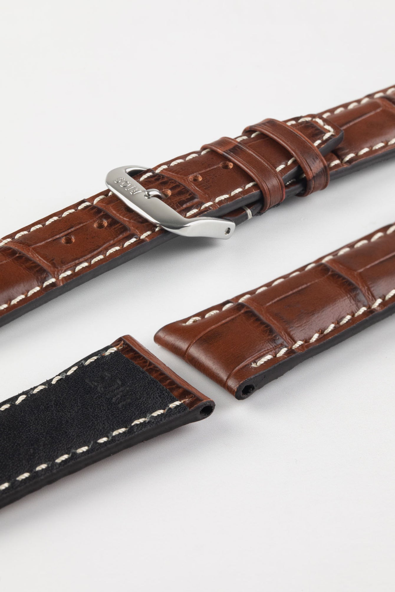 RIOS1931 BOSTON Alligator-Embossed Leather Watch Strap in MAHOGANY