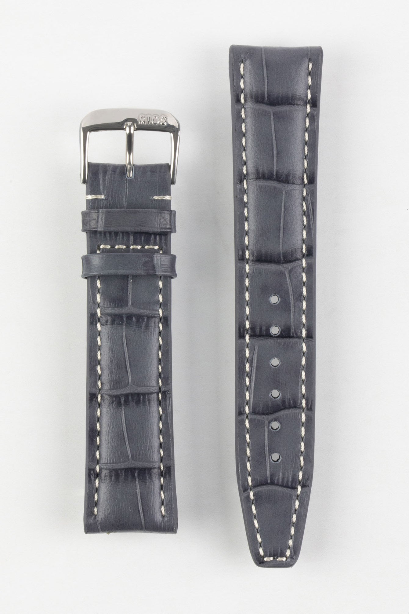 RIOS1931 BOSTON Alligator-Embossed Leather Watch Strap in STONE GREY