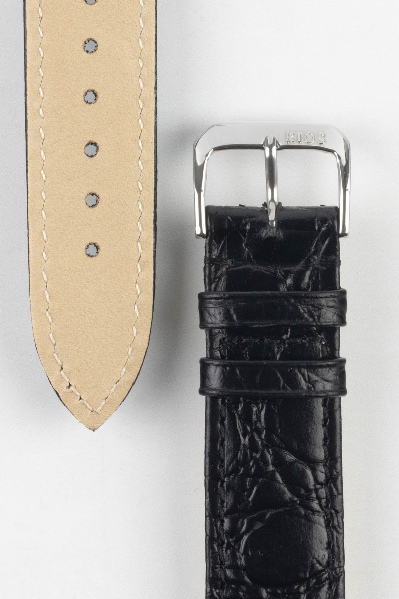 RIOS1931 BRAZIL Crocodile-Embossed Leather Watch Strap in BLACK