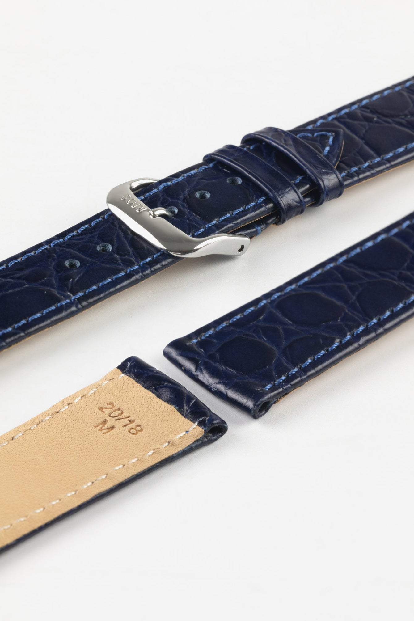 RIOS1931 BRAZIL Crocodile-Embossed Leather Watch Strap in OCEAN BLUE