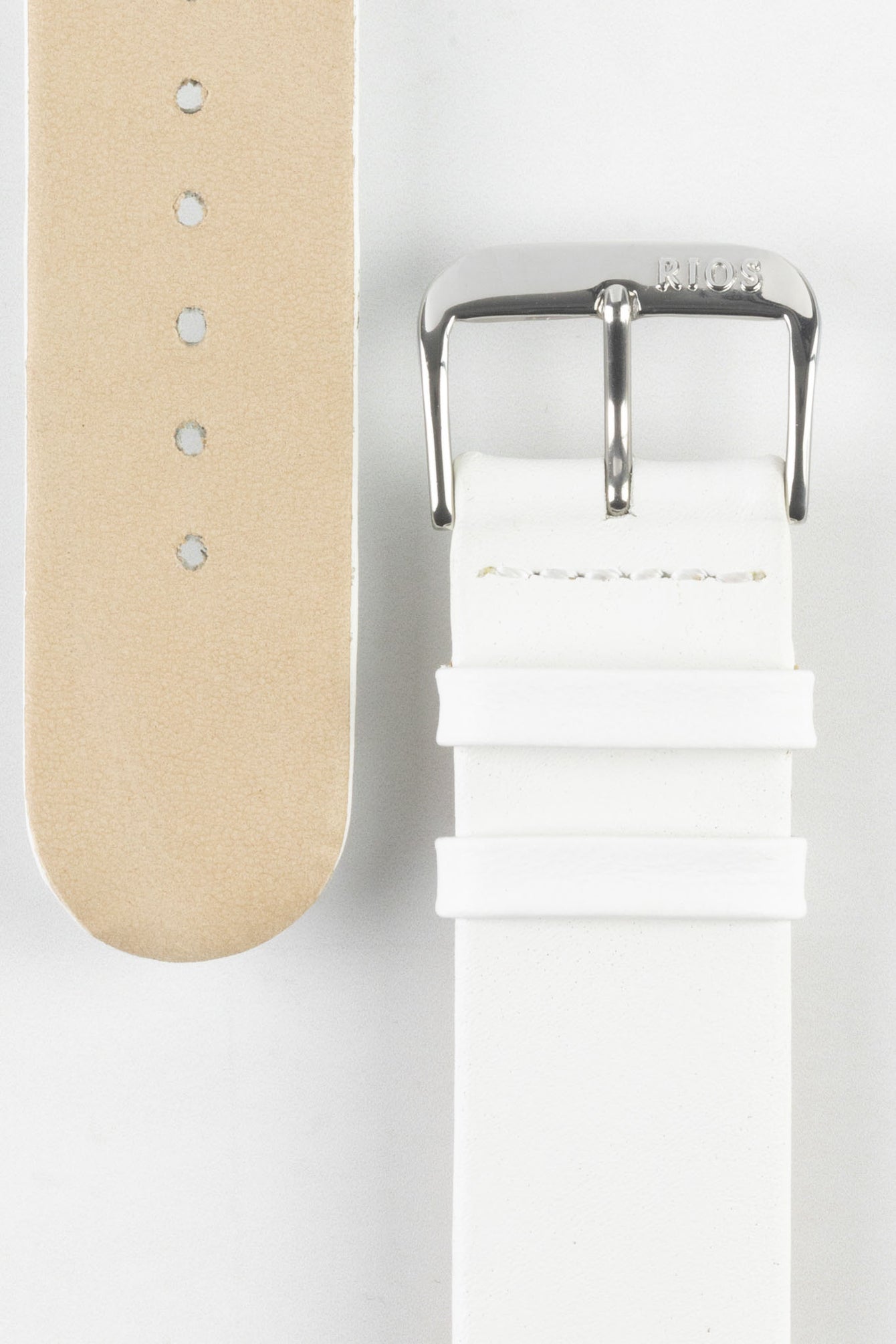 RIOS1931 CLASSIC Low-Profile Leather Watch Strap in WHITE