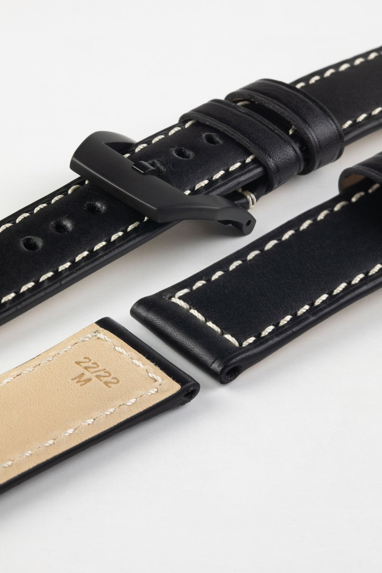 RIOS1931 FIRENZE Genuine Russia Leather Watch Strap in BLACK