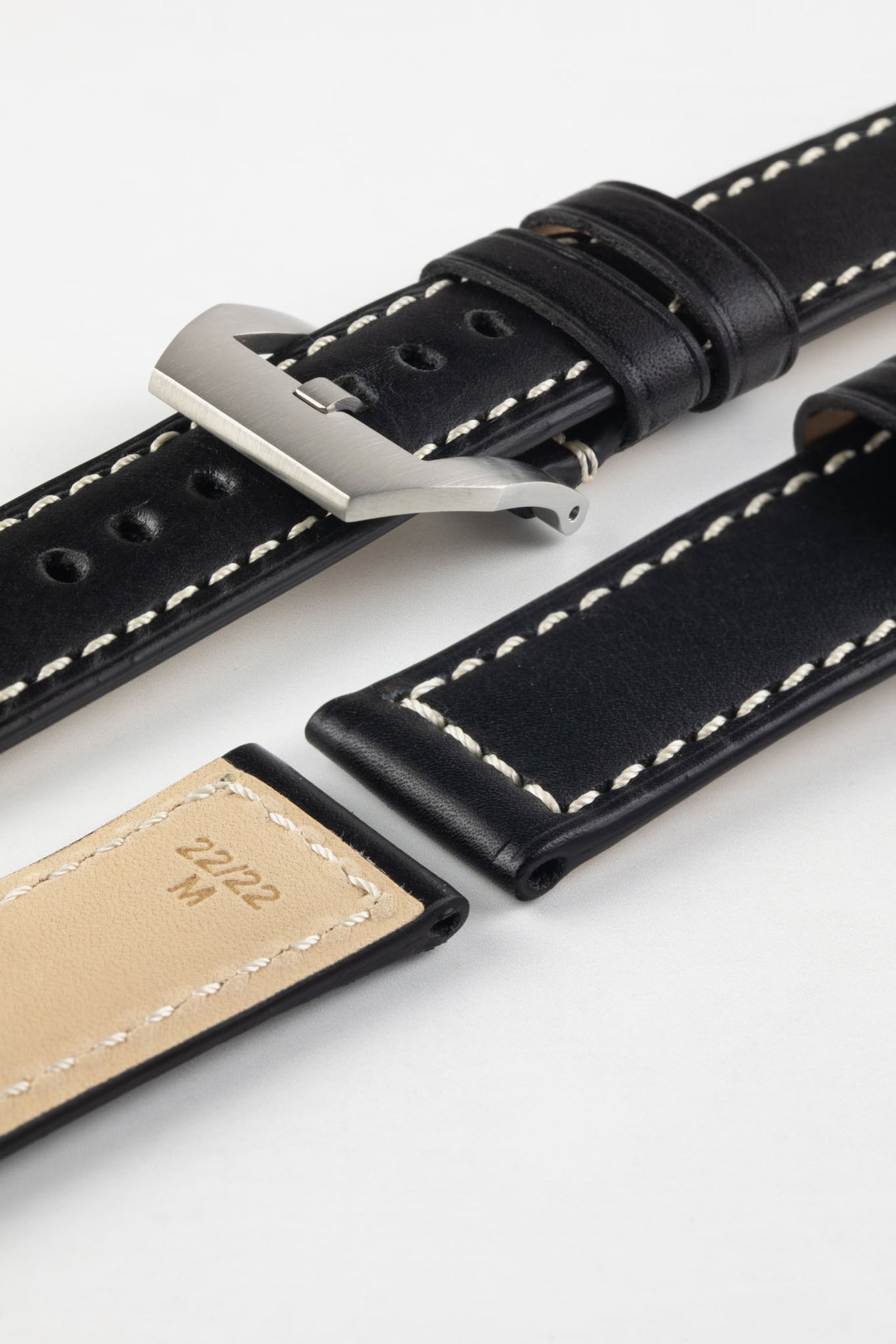 RIOS1931 FIRENZE Genuine Russia Leather Watch Strap in BLACK