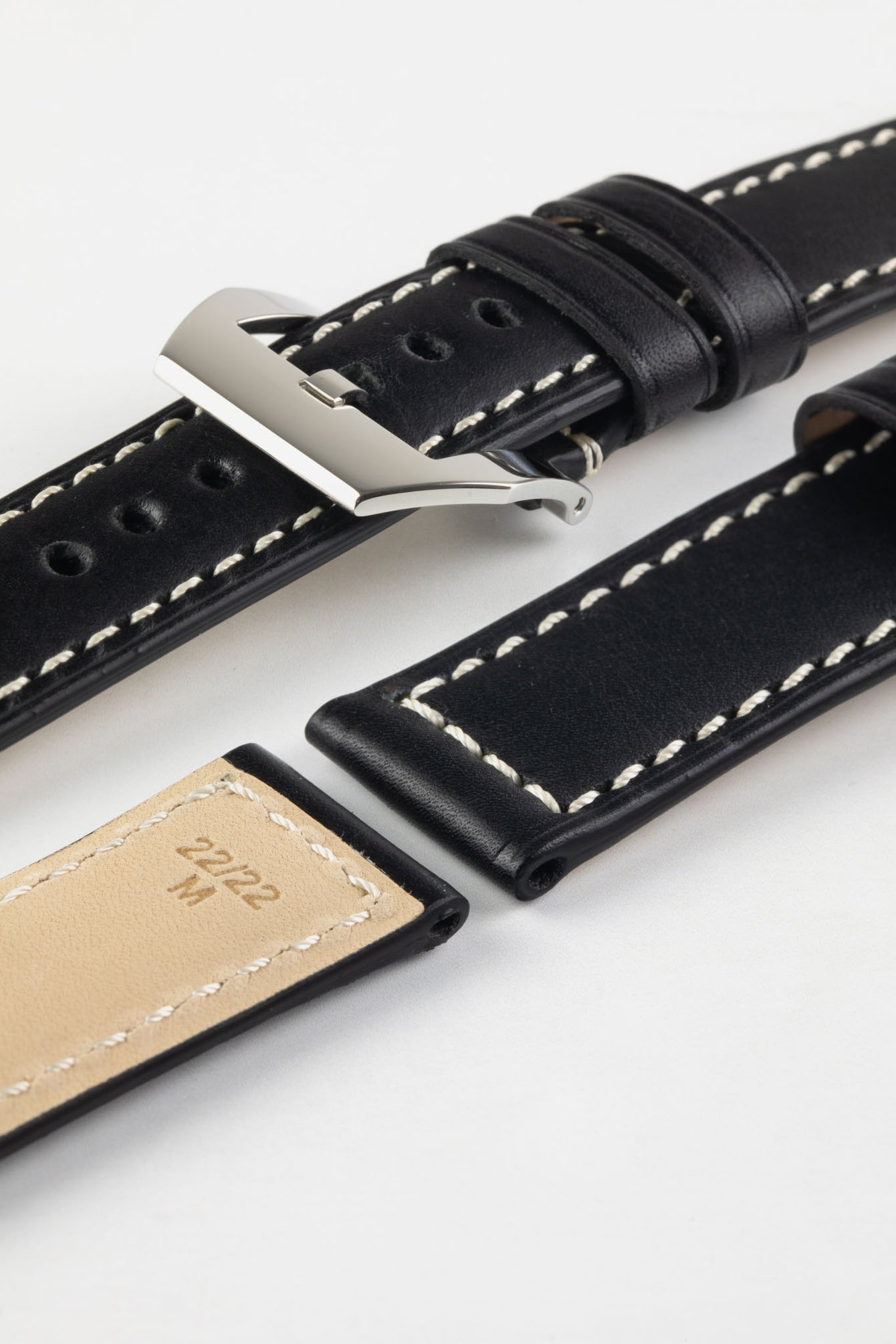 RIOS1931 FIRENZE Genuine Russia Leather Watch Strap in BLACK