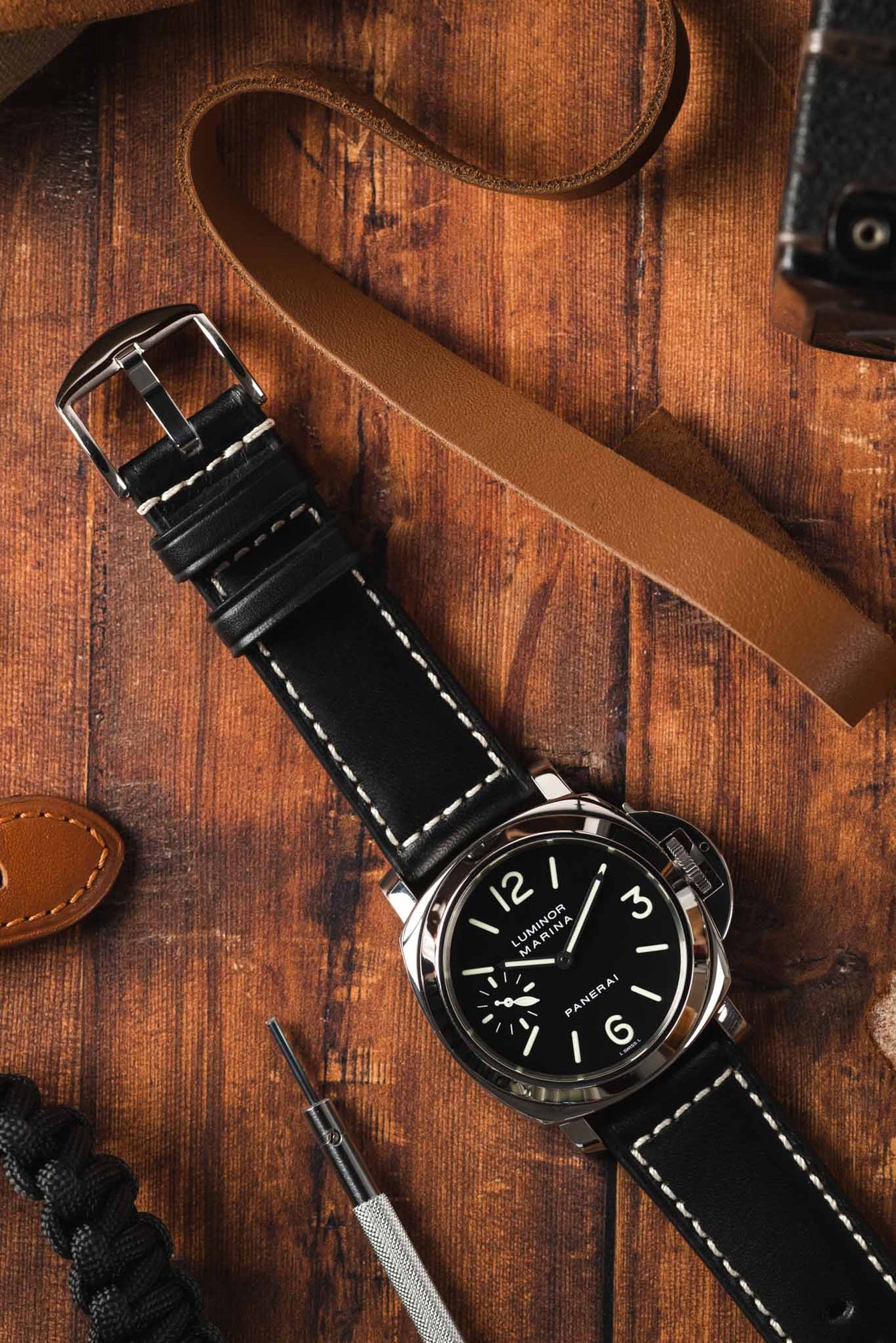 RIOS1931 FIRENZE Genuine Russia Leather Watch Strap in BLACK