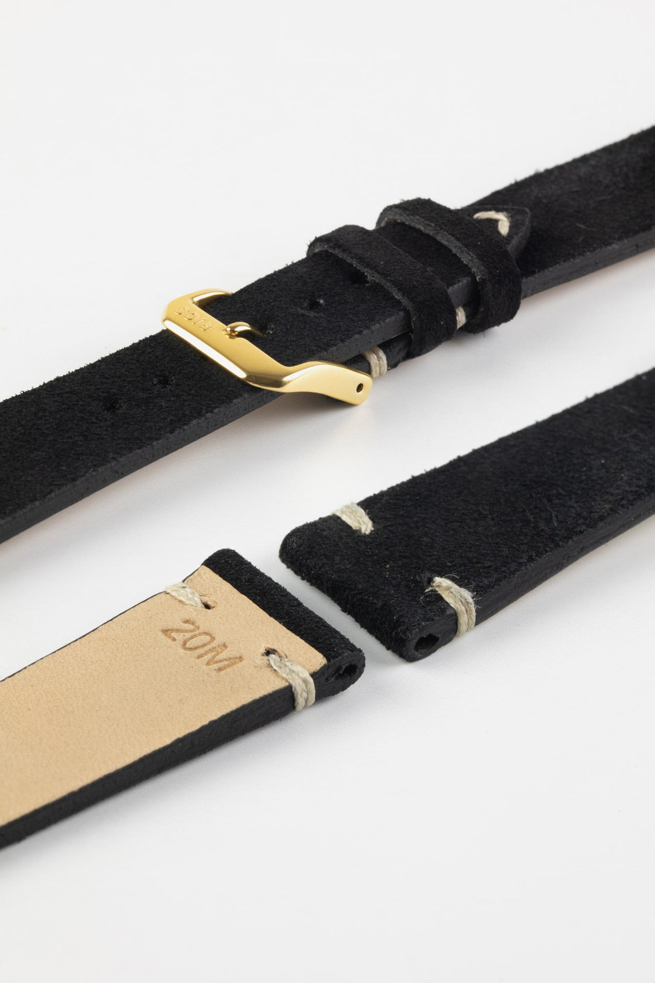 RIOS1931 HUDSON Genuine Suede Leather Watch Strap in BLACK