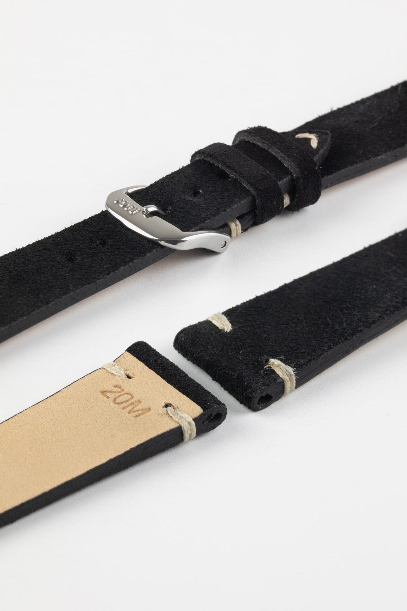 RIOS1931 HUDSON Genuine Suede Leather Watch Strap in BLACK