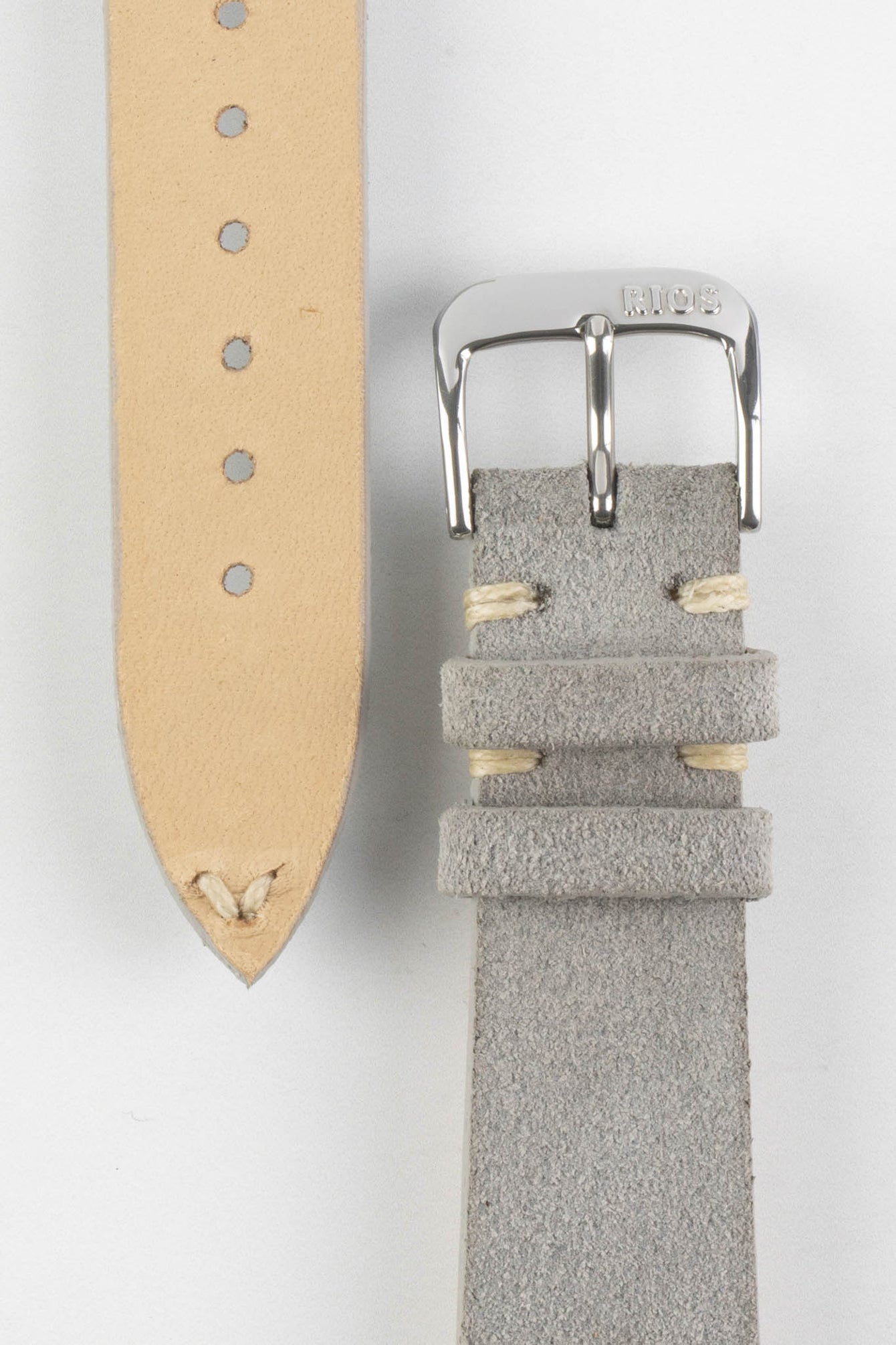 RIOS1931 HUDSON Genuine Suede Leather Watch Strap in STONE GREY