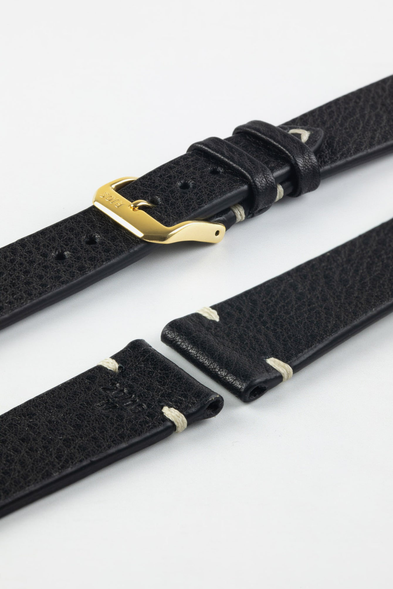 RIOS1931 INZELL Retro Organic Leather Watch Strap in BLACK