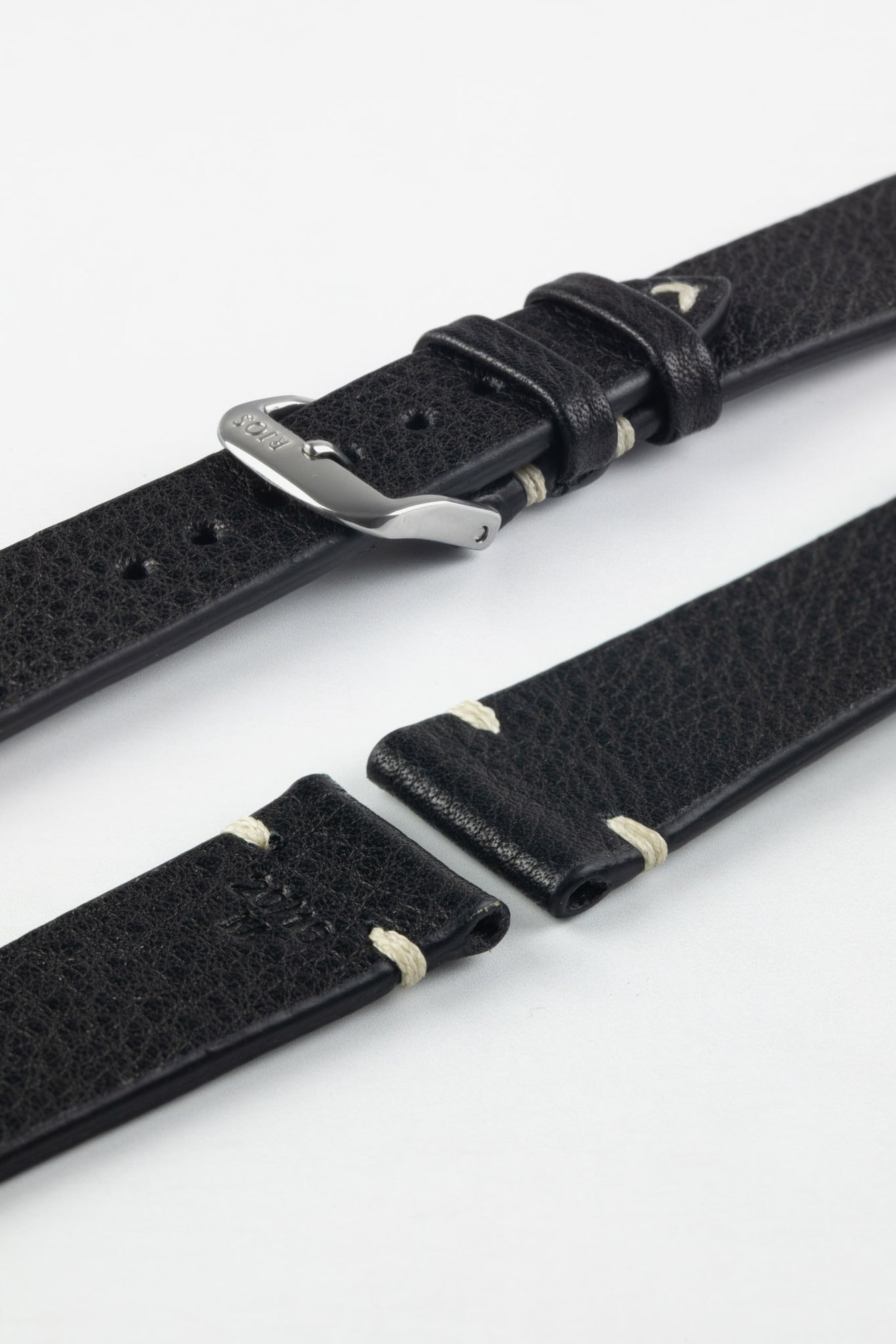 RIOS1931 INZELL Retro Organic Leather Watch Strap in BLACK