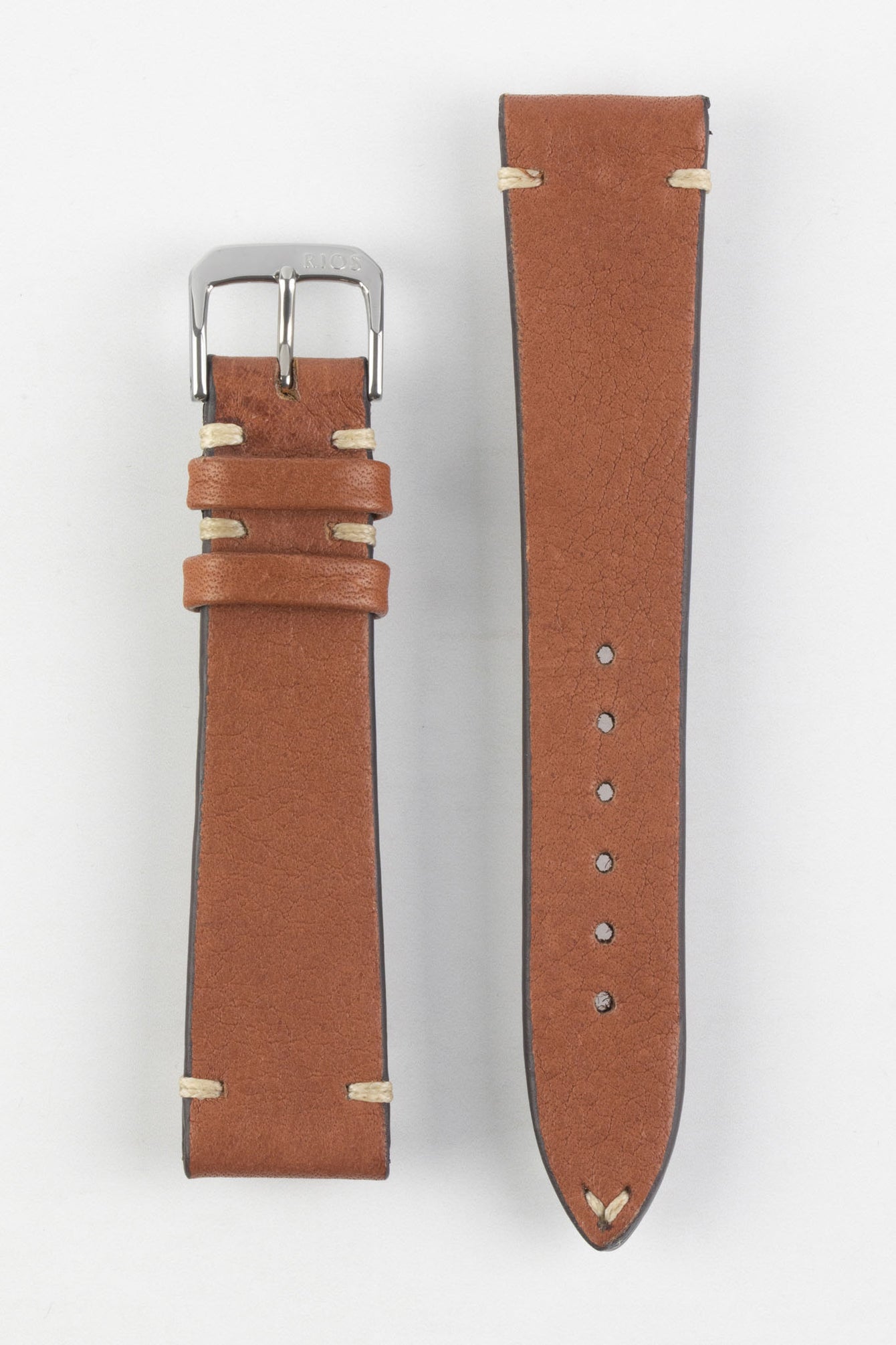 RIOS1931 INZELL Retro Organic Leather Watch Strap in COGNAC