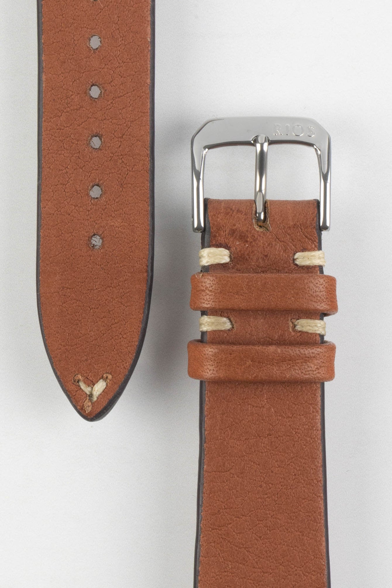 RIOS1931 INZELL Retro Organic Leather Watch Strap in COGNAC