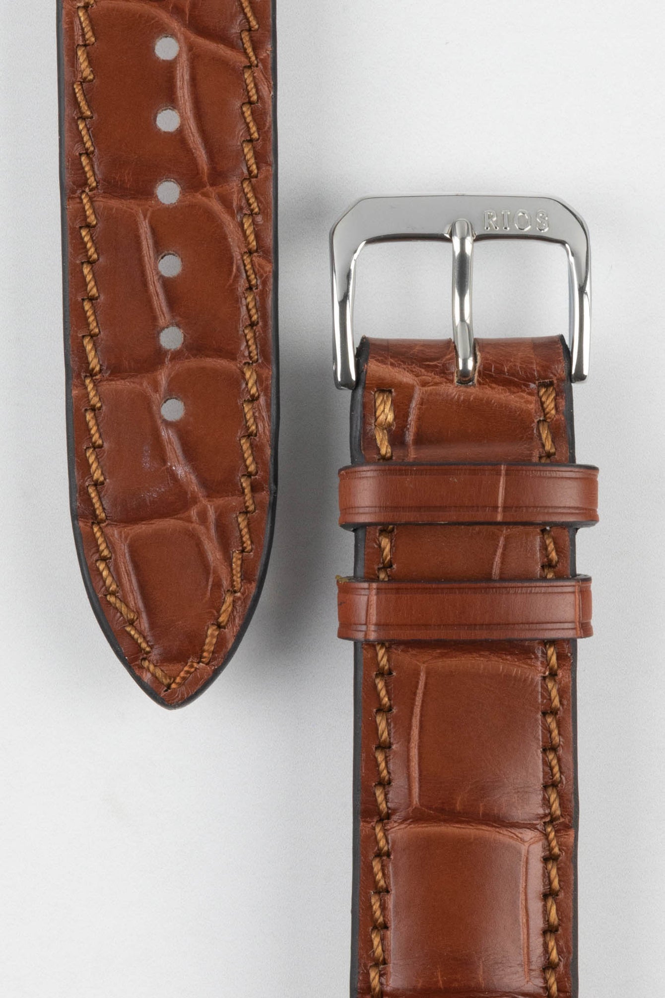 RIOS1931 MONARCH Genuine Alligator Round-Padding Watch Strap in MAHOGANY