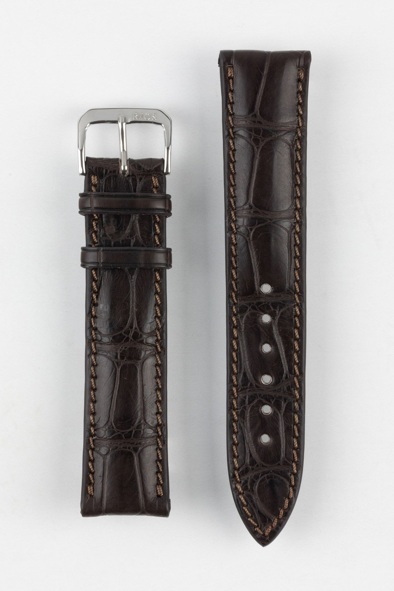 RIOS1931 MONARCH Genuine Alligator Round-Padding Watch Strap in MOCHA