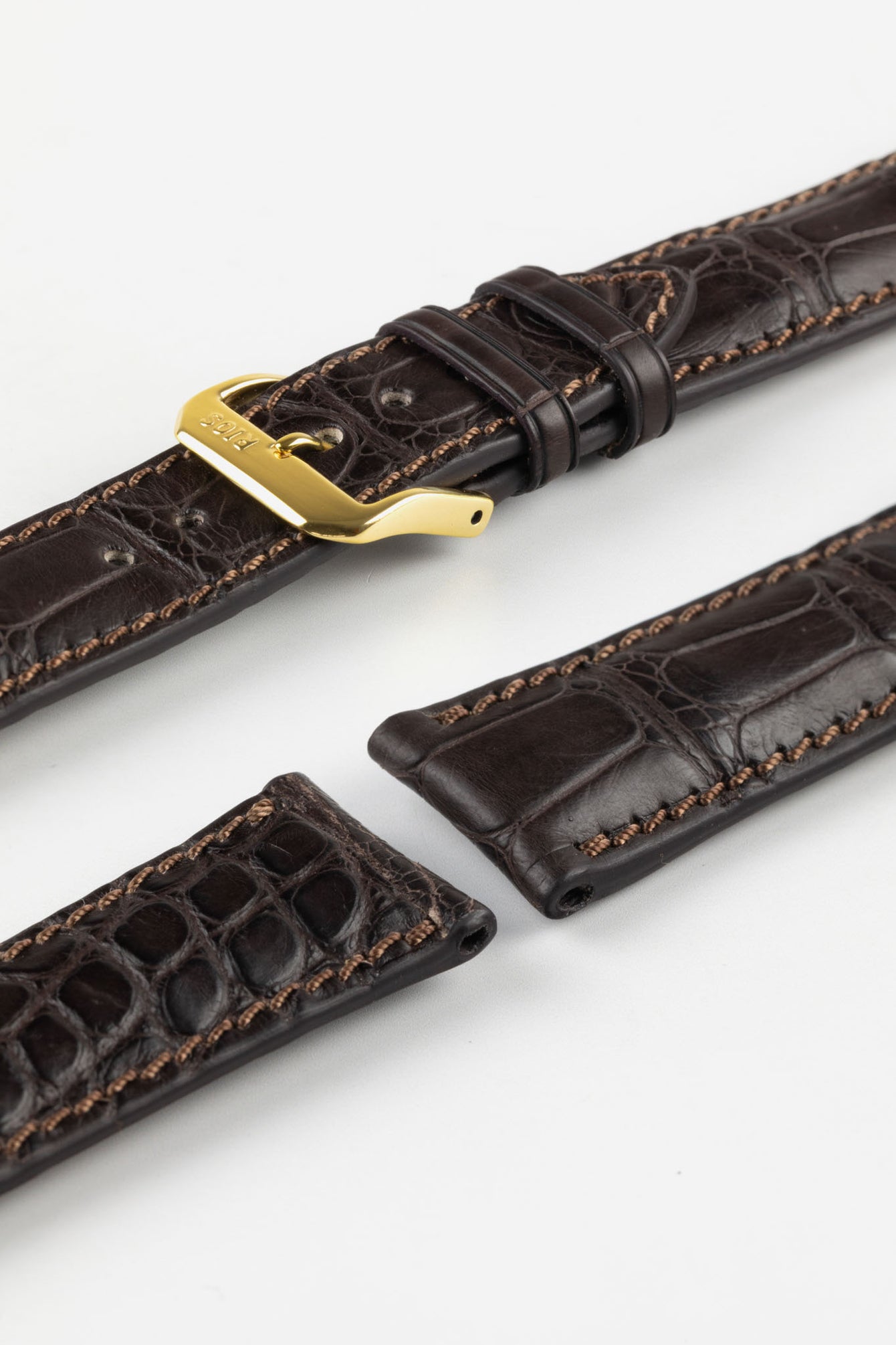 RIOS1931 MONARCH Genuine Alligator Round-Padding Watch Strap in MOCHA