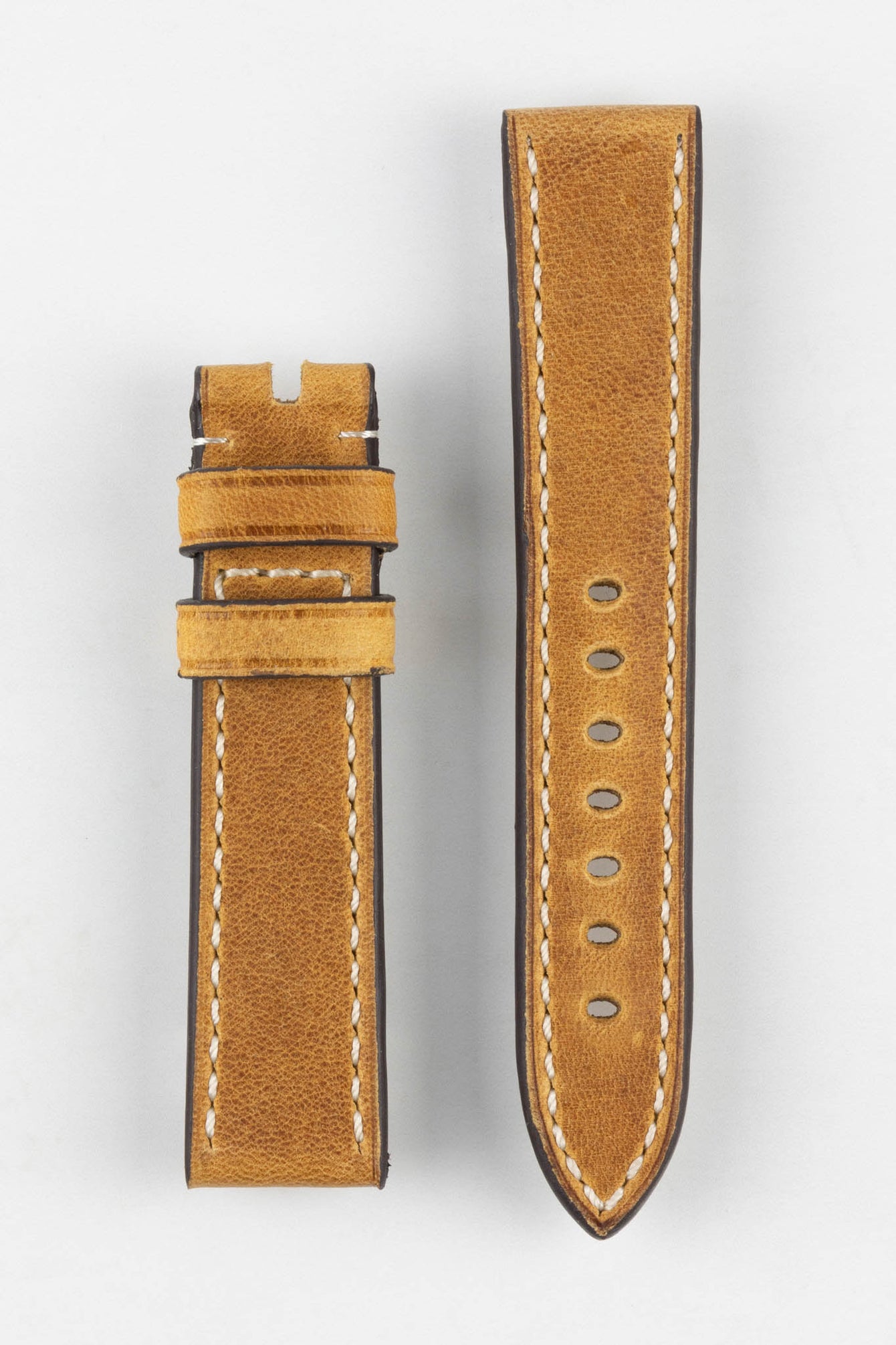 RIOS1931 OXFORD Flat-Padded Vintage Leather Watch Strap in HONEY