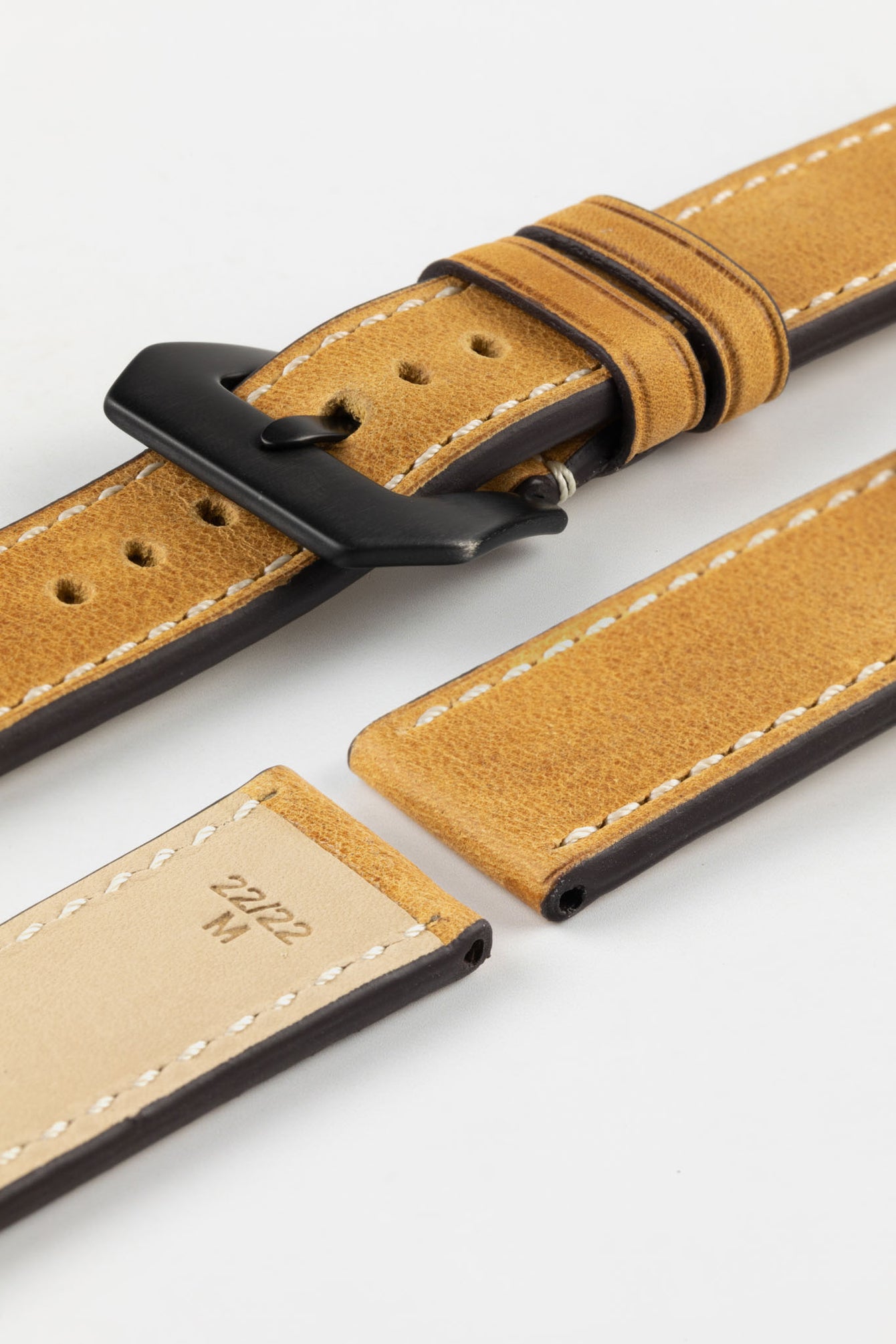 RIOS1931 OXFORD Flat-Padded Vintage Leather Watch Strap in HONEY