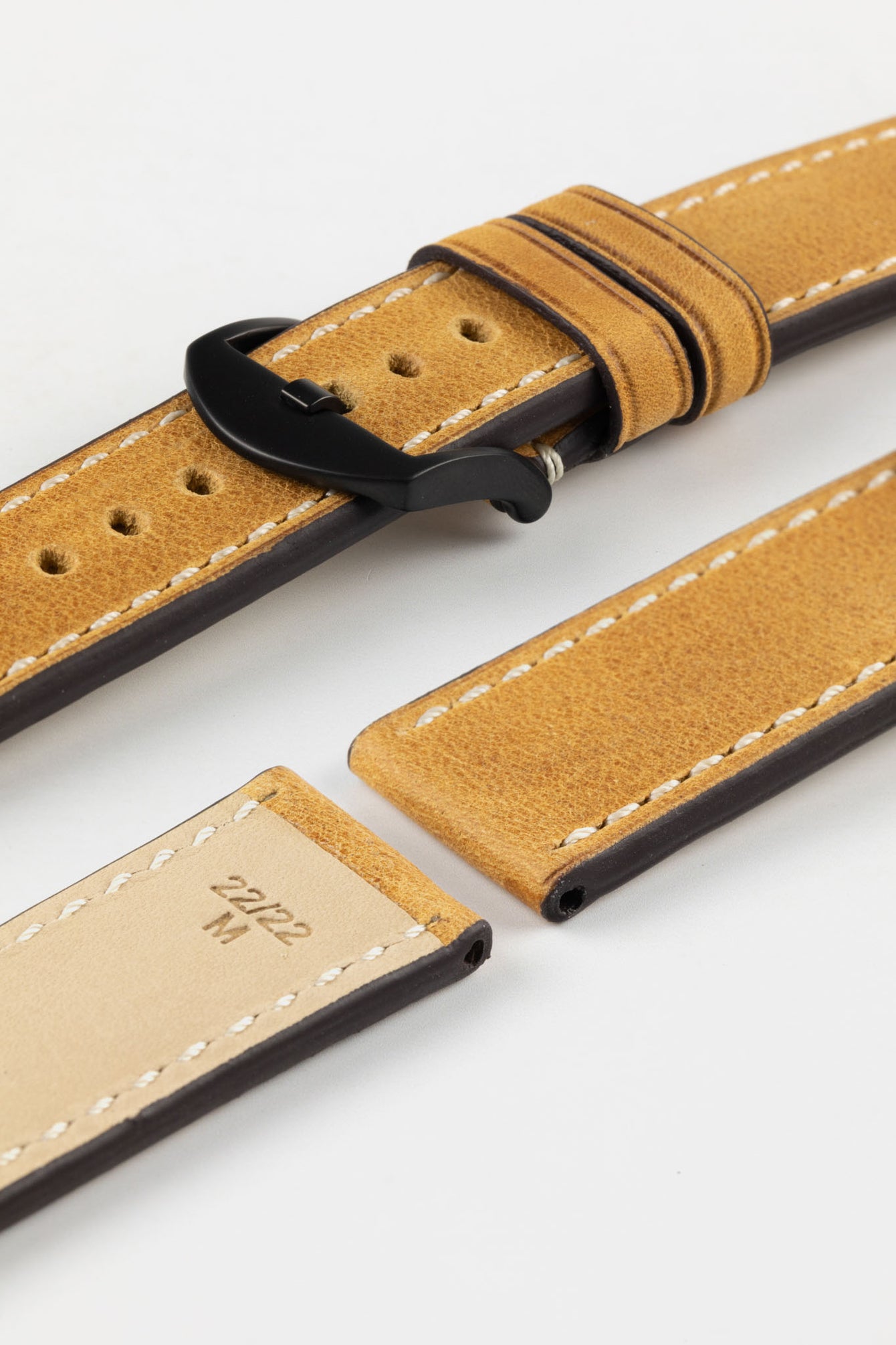 RIOS1931 OXFORD Flat-Padded Vintage Leather Watch Strap in HONEY