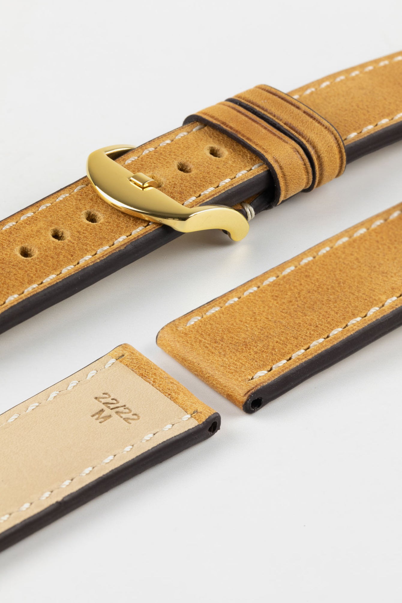 RIOS1931 OXFORD Flat-Padded Vintage Leather Watch Strap in HONEY