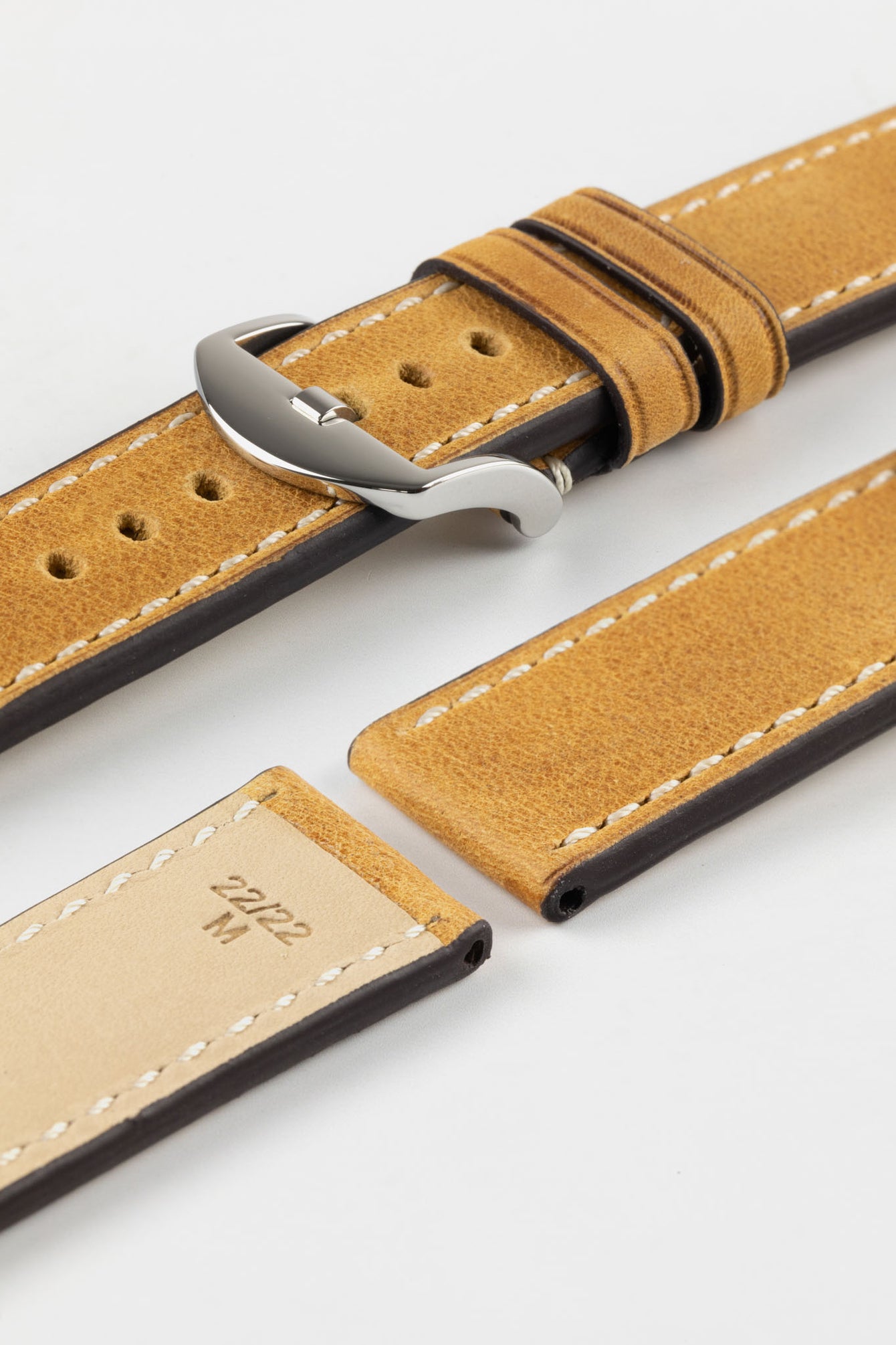 RIOS1931 OXFORD Flat-Padded Vintage Leather Watch Strap in HONEY