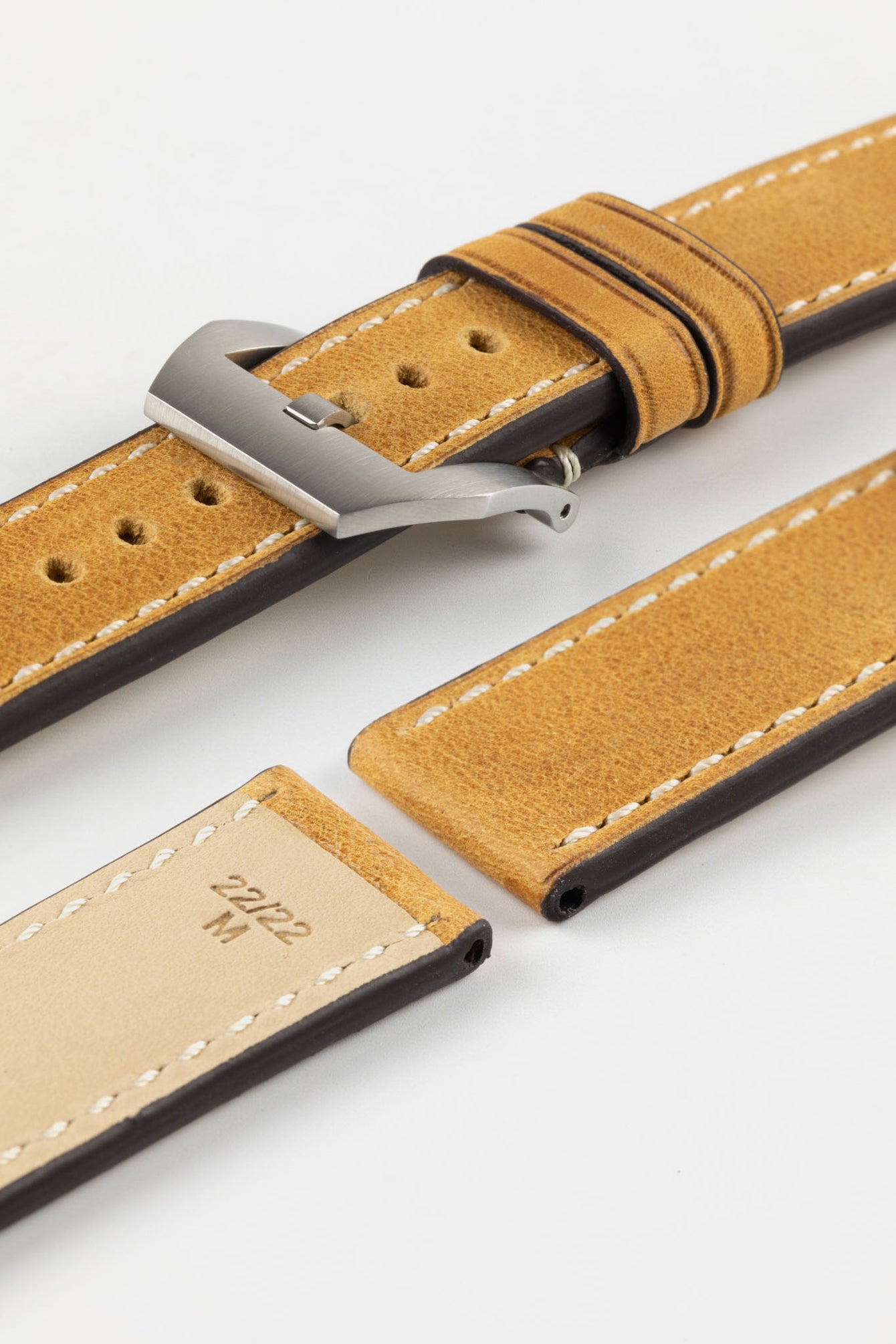 RIOS1931 OXFORD Flat-Padded Vintage Leather Watch Strap in HONEY