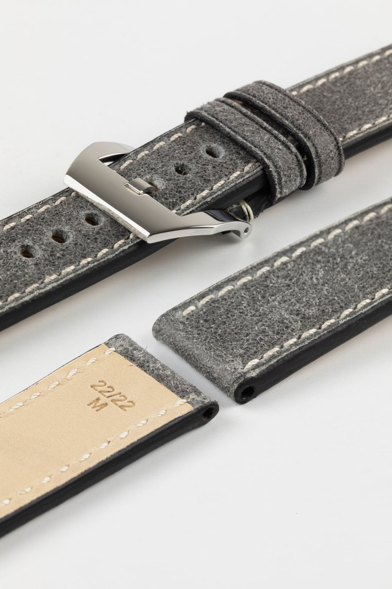 RIOS1931 OXFORD Flat-Padded Vintage Leather Watch Strap in STONE GREY