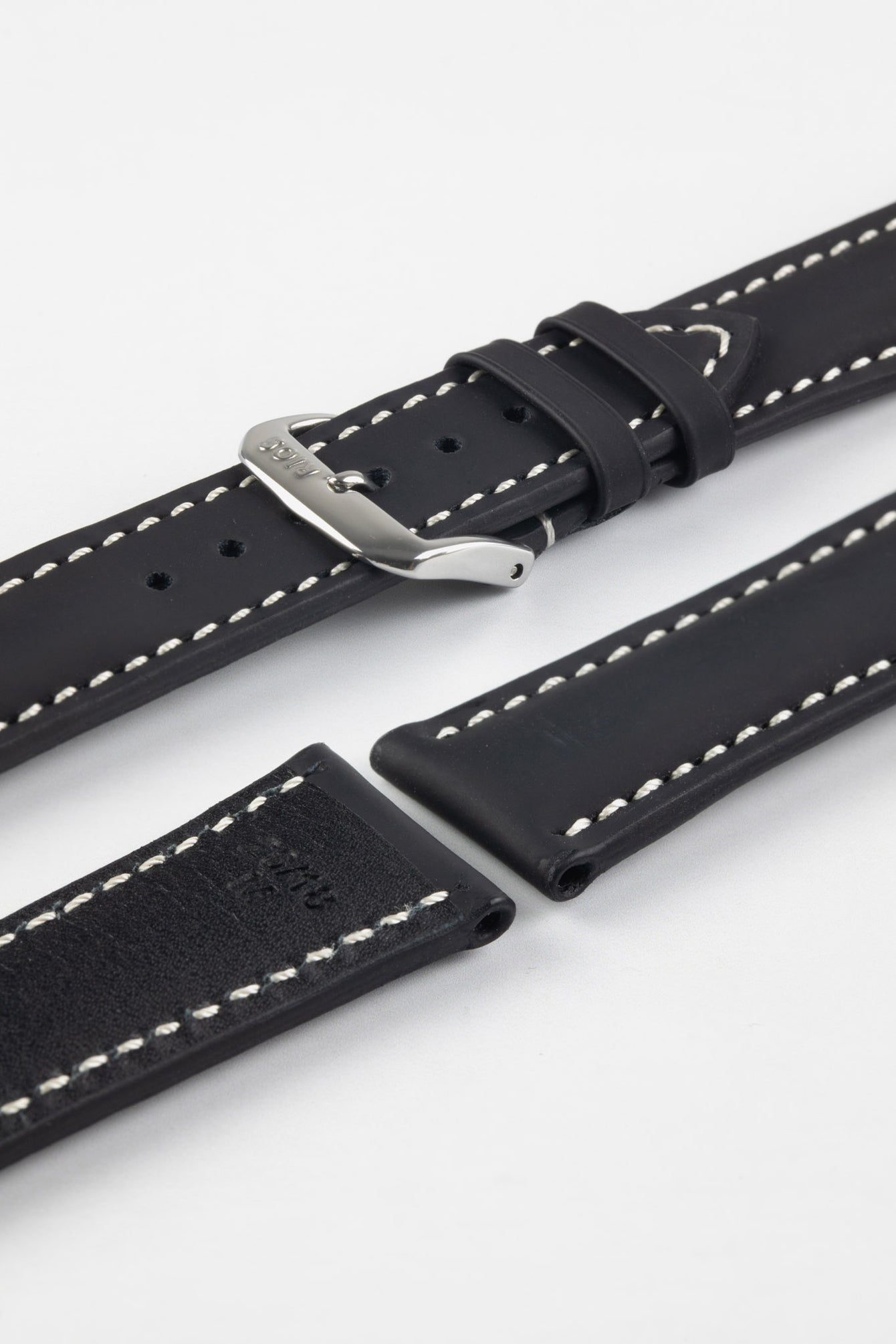 RIOS1931 POLO Water Resistant Cow Leather Watch Strap in BLACK