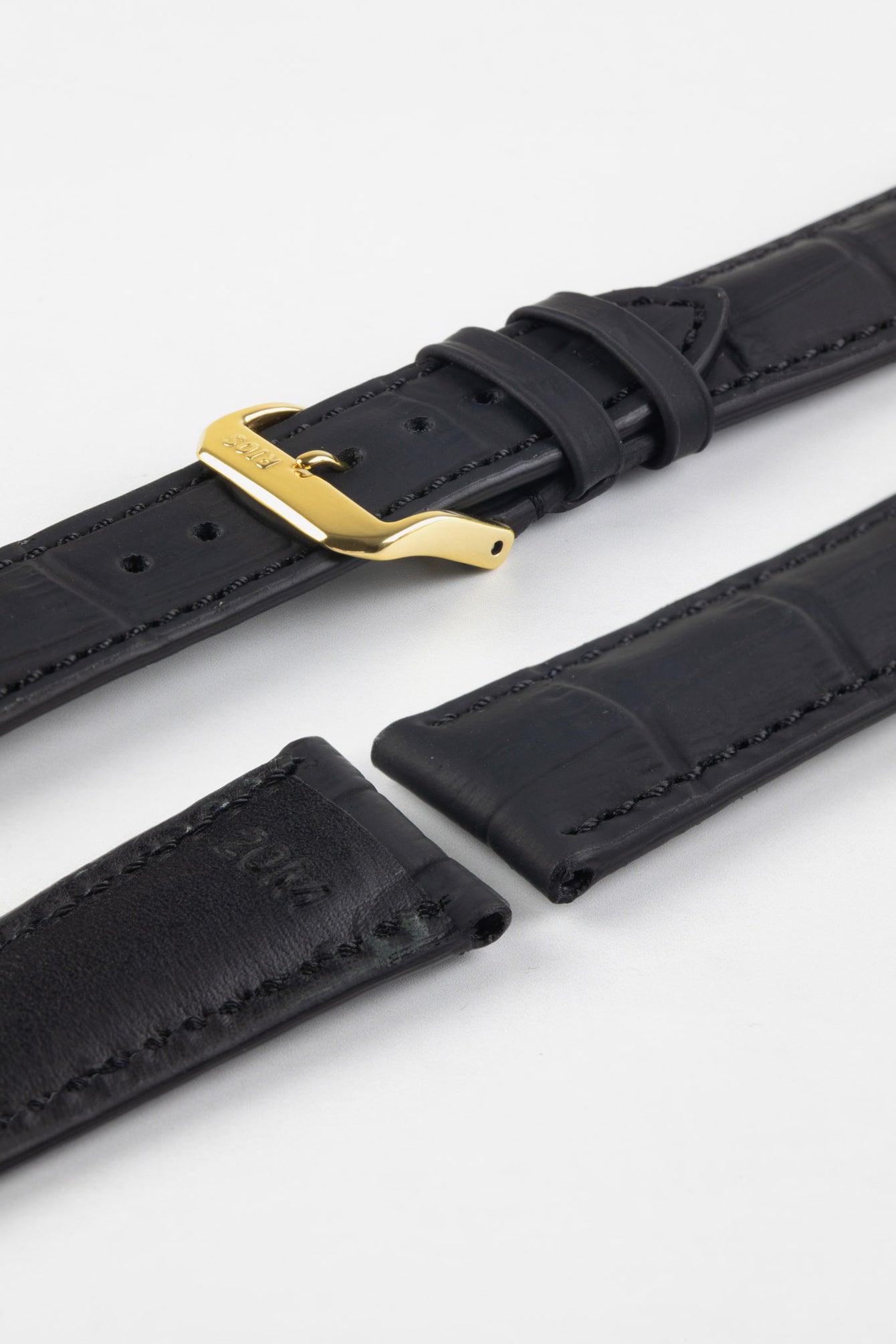 RIOS1931 POWER Water Resistant Alligator-Embossed Leather Watch Strap in BLACK