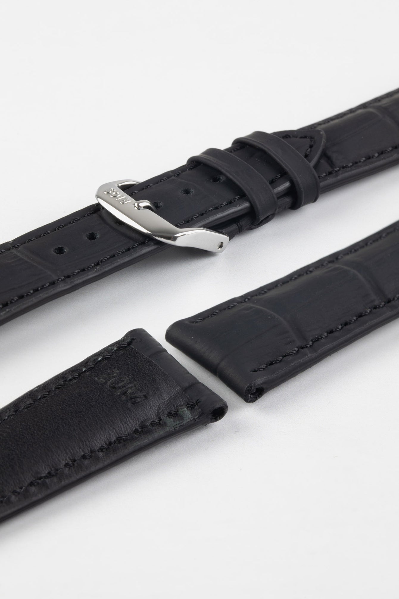 RIOS1931 POWER Water Resistant Alligator-Embossed Leather Watch Strap in BLACK