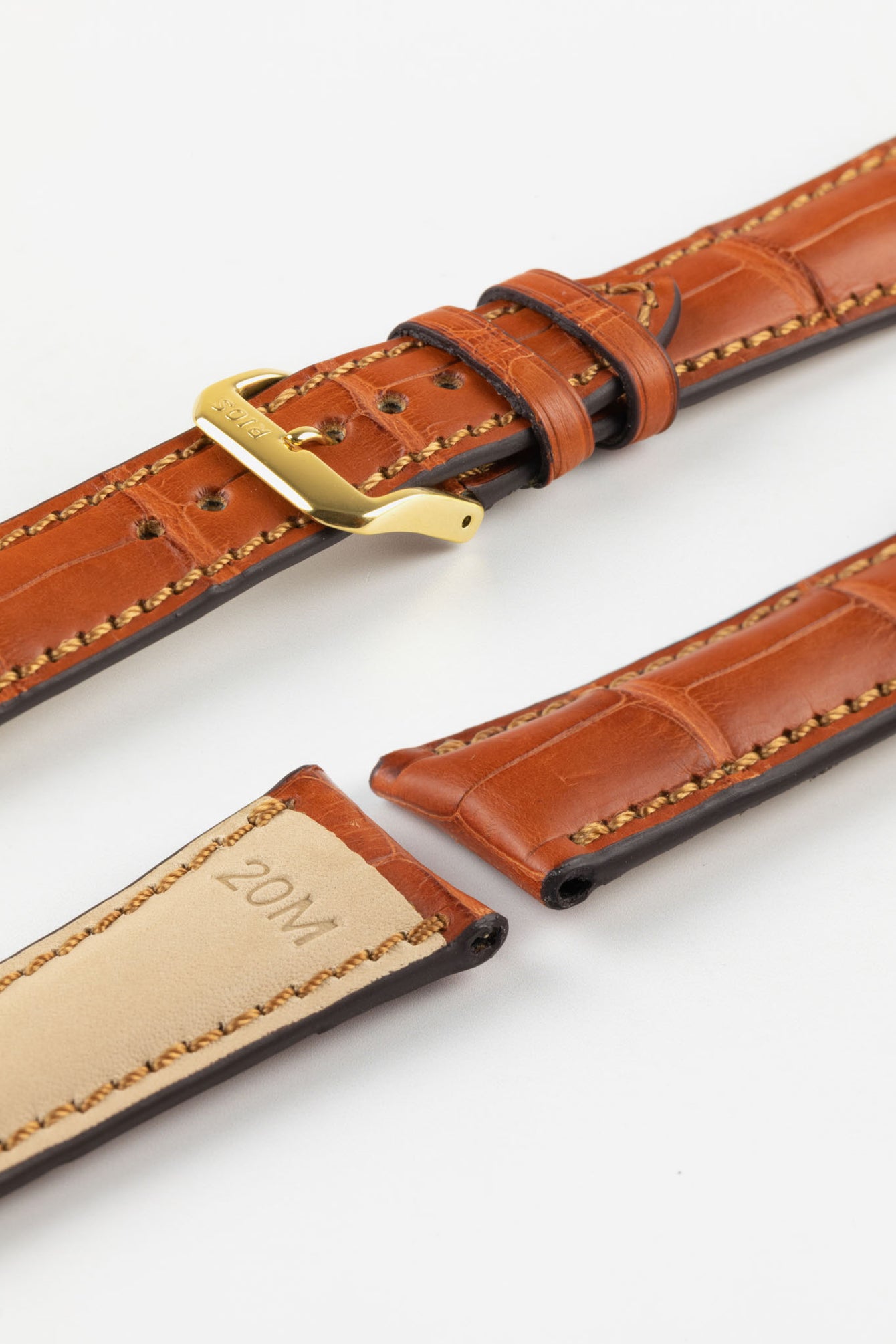 RIOS1931 PRESIDENT Genuine Alligator Round-Padding Watch Strap in COGNAC