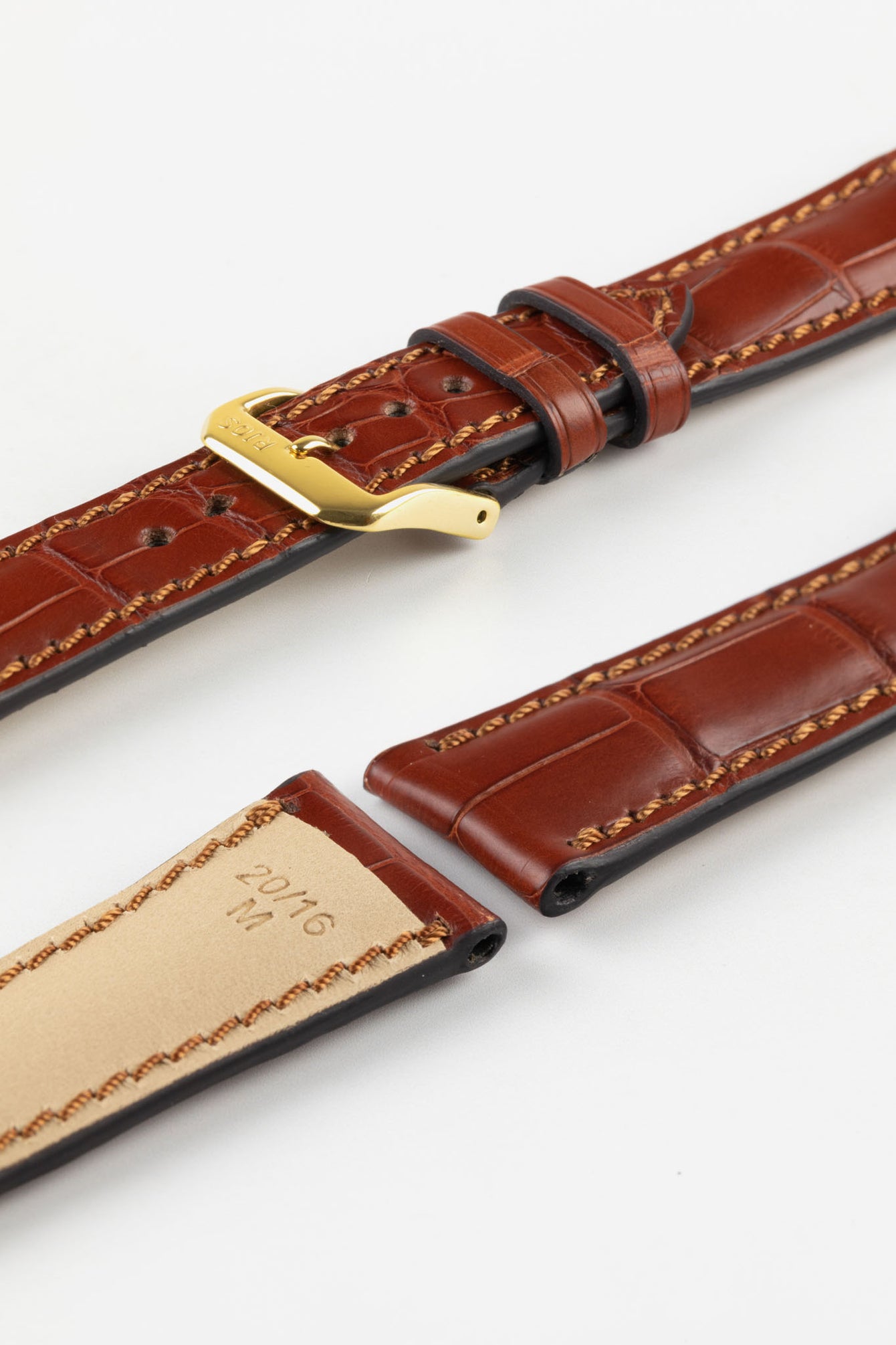 RIOS1931 PRESIDENT Genuine Alligator Round-Padding Watch Strap in MAHOGANY