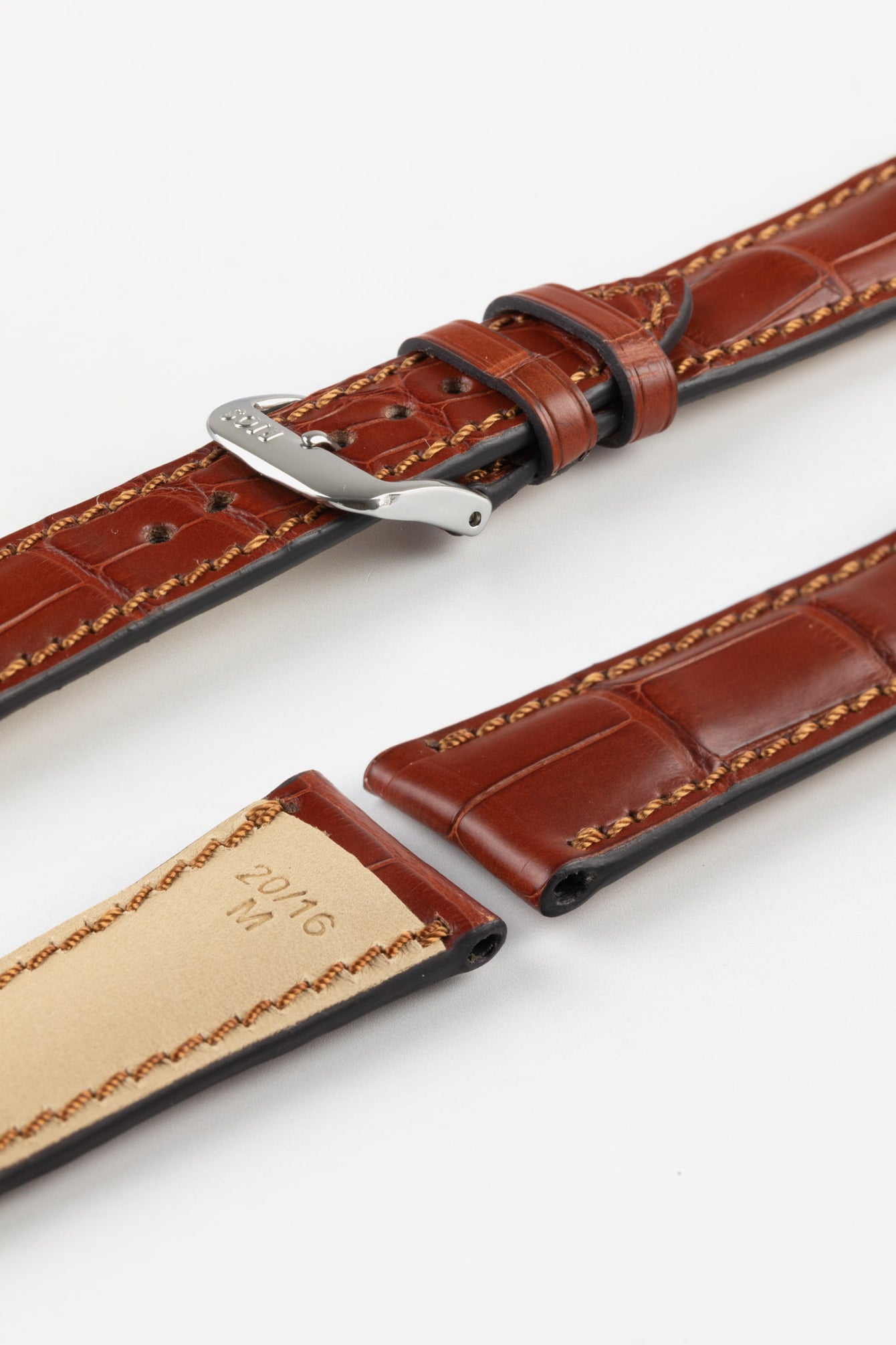 RIOS1931 PRESIDENT Genuine Alligator Round-Padding Watch Strap in MAHOGANY