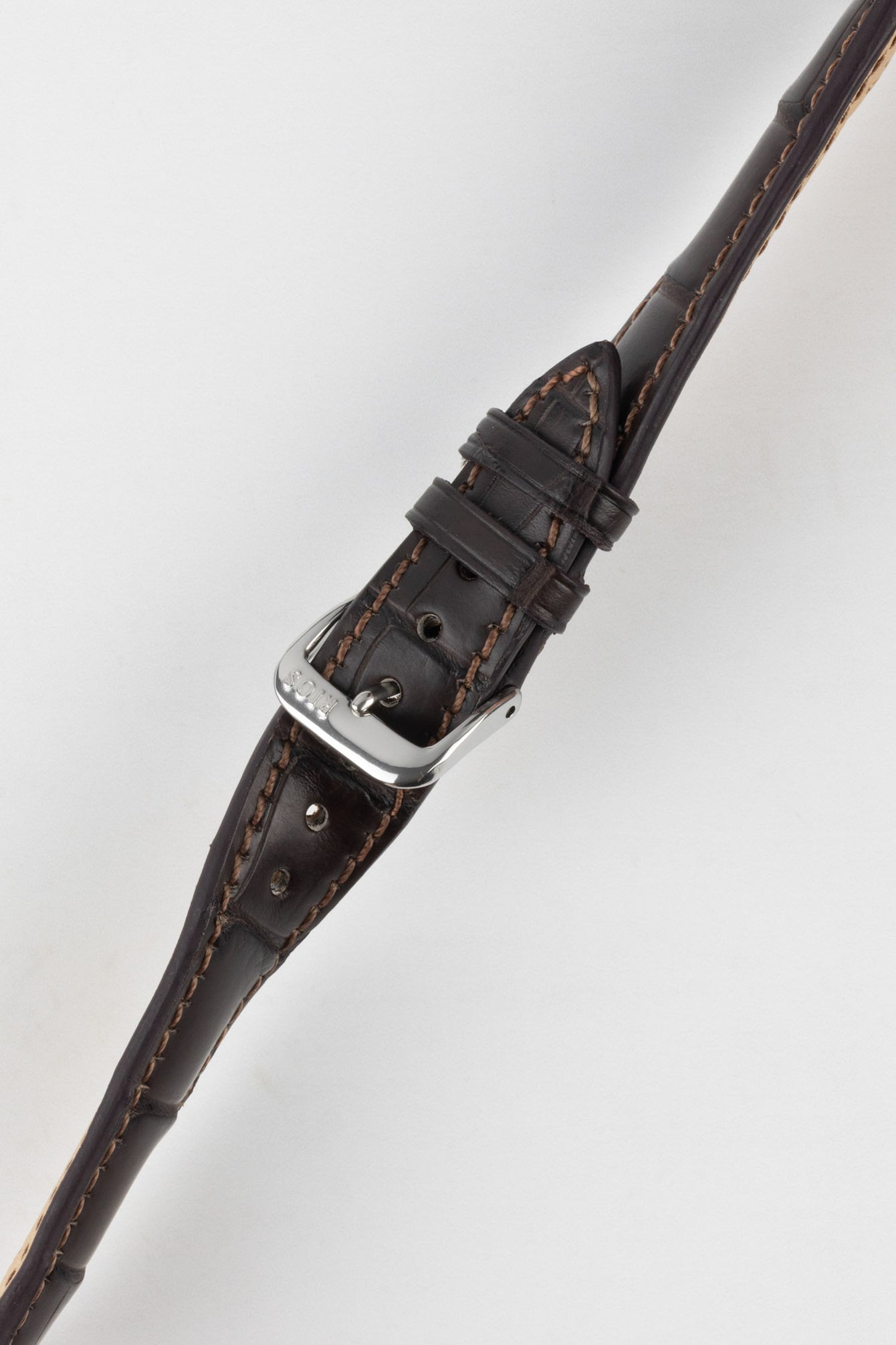 RIOS1931 PRESIDENT Genuine Alligator Round-Padding Watch Strap in MOCHA