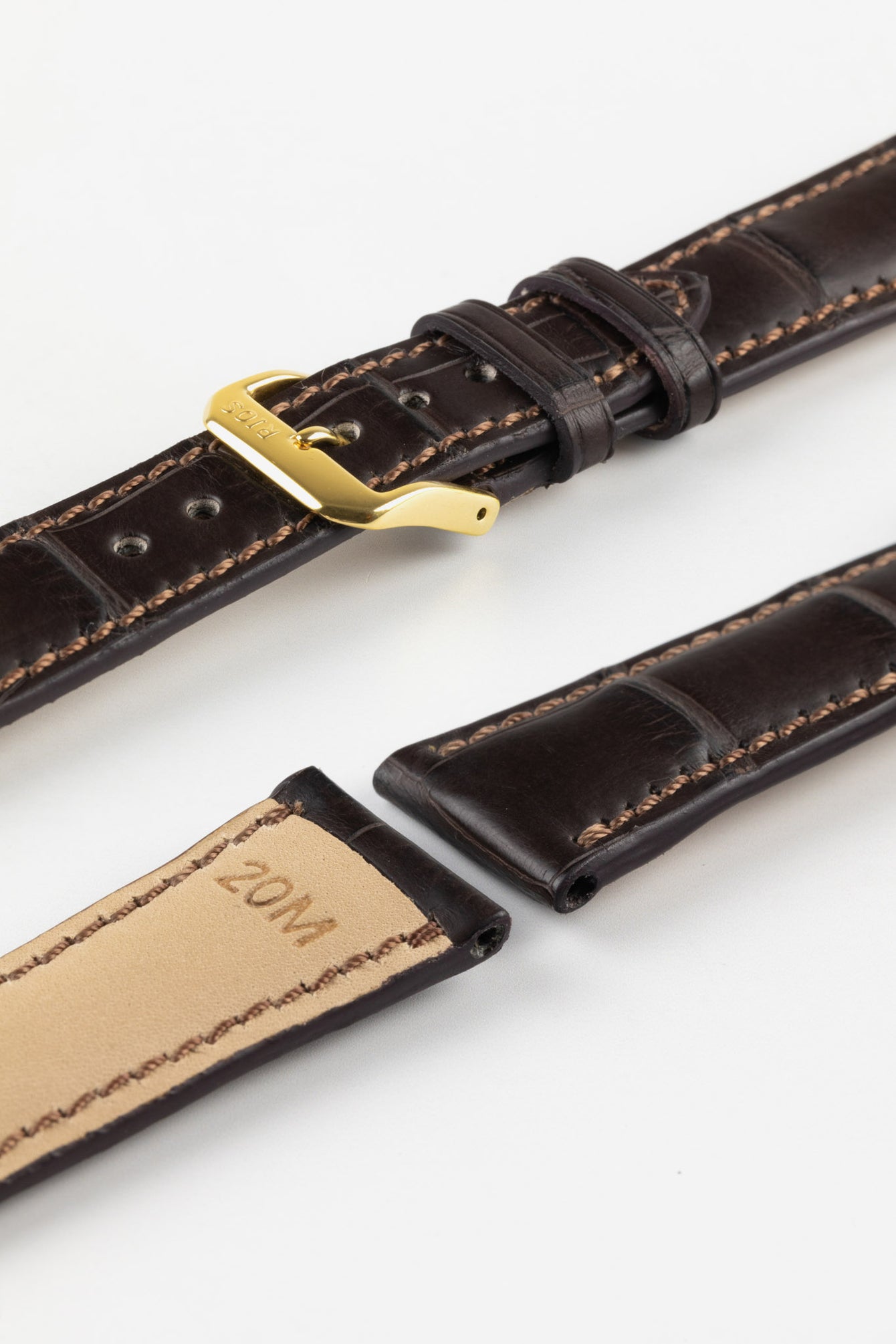 RIOS1931 PRESIDENT Genuine Alligator Round-Padding Watch Strap in MOCHA