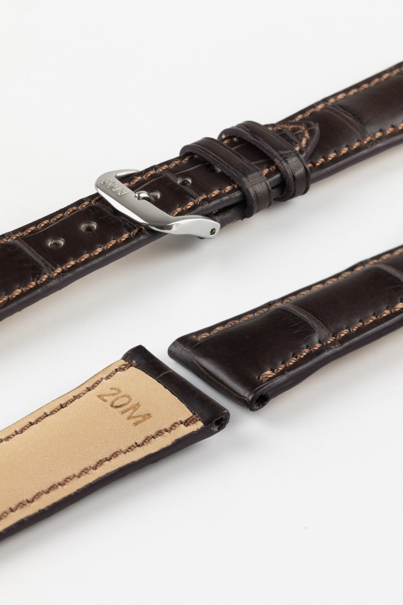 RIOS1931 PRESIDENT Genuine Alligator Round-Padding Watch Strap in MOCHA