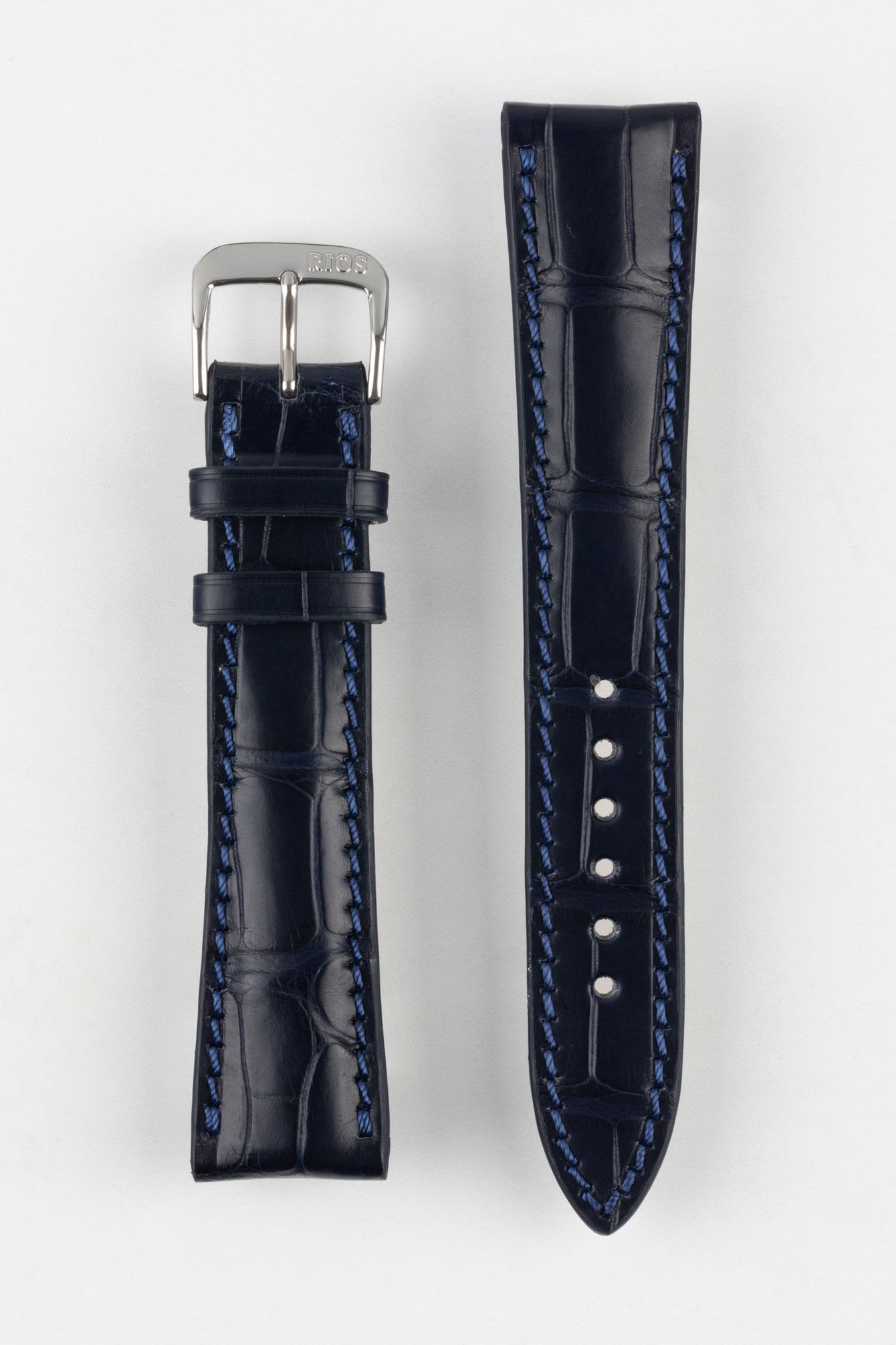 RIOS1931 PRESIDENT Genuine Alligator Round-Padding Watch Strap in OCEAN BLUE