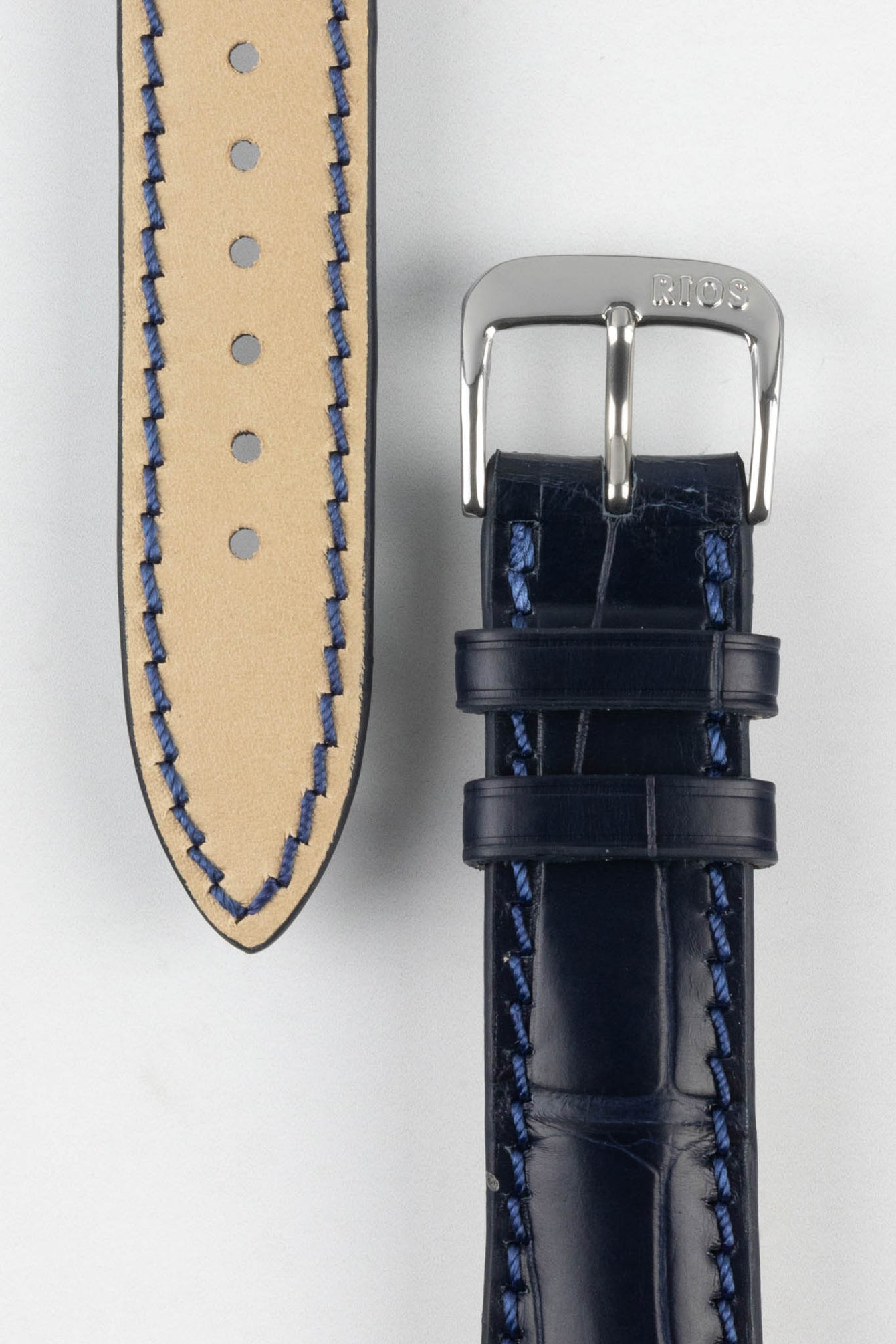 RIOS1931 PRESIDENT Genuine Alligator Round-Padding Watch Strap in OCEAN BLUE