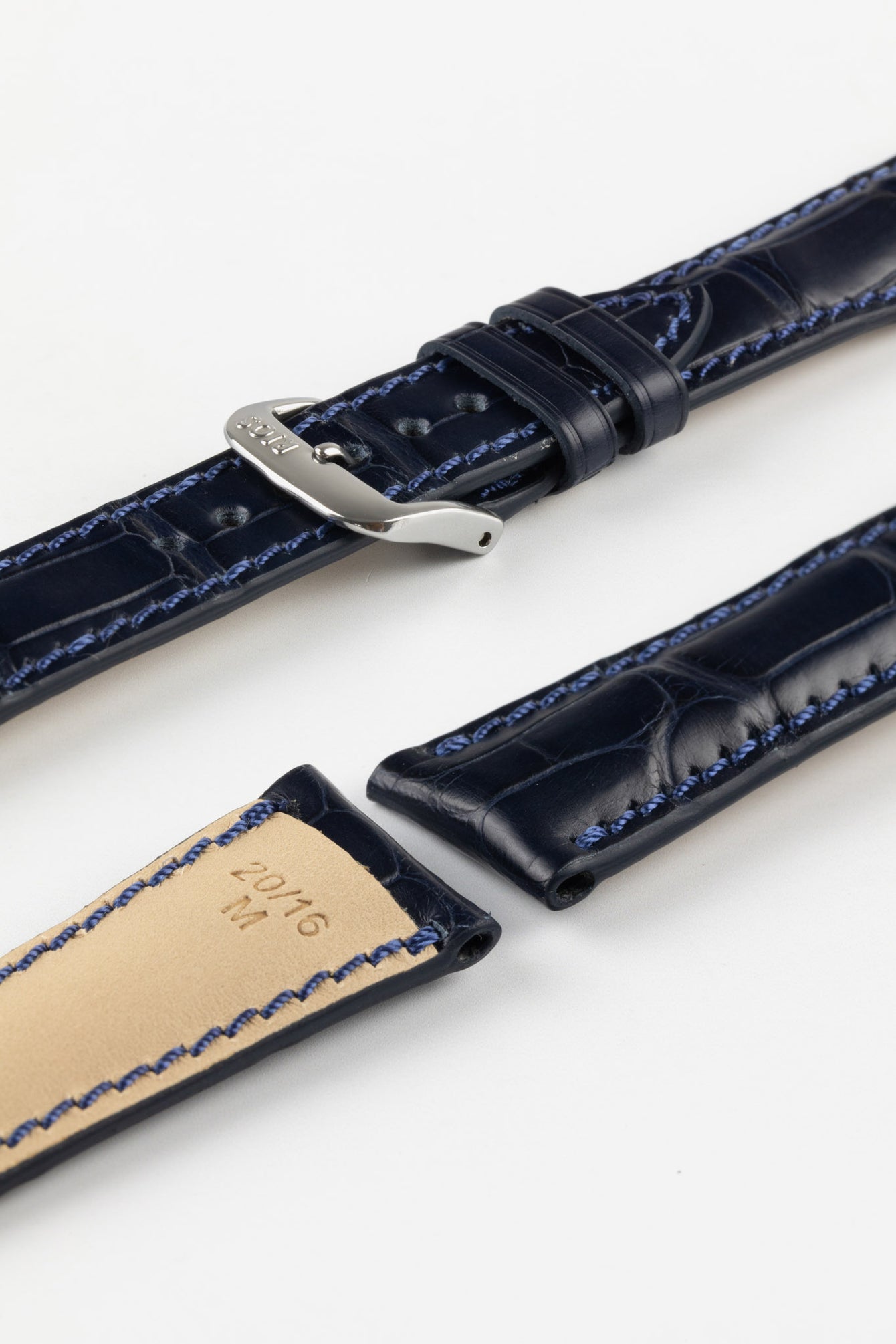 RIOS1931 PRESIDENT Genuine Alligator Round-Padding Watch Strap in OCEAN BLUE