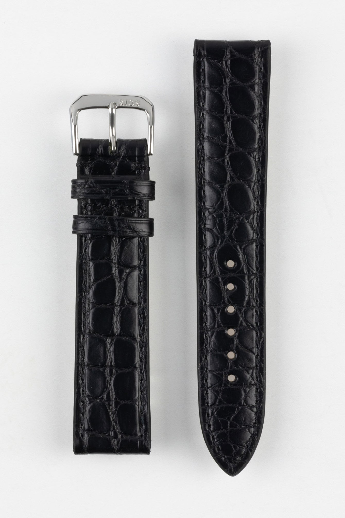 RIOS1931 PRESTIGE Genuine Alligator Flank Watch Strap in BLACK