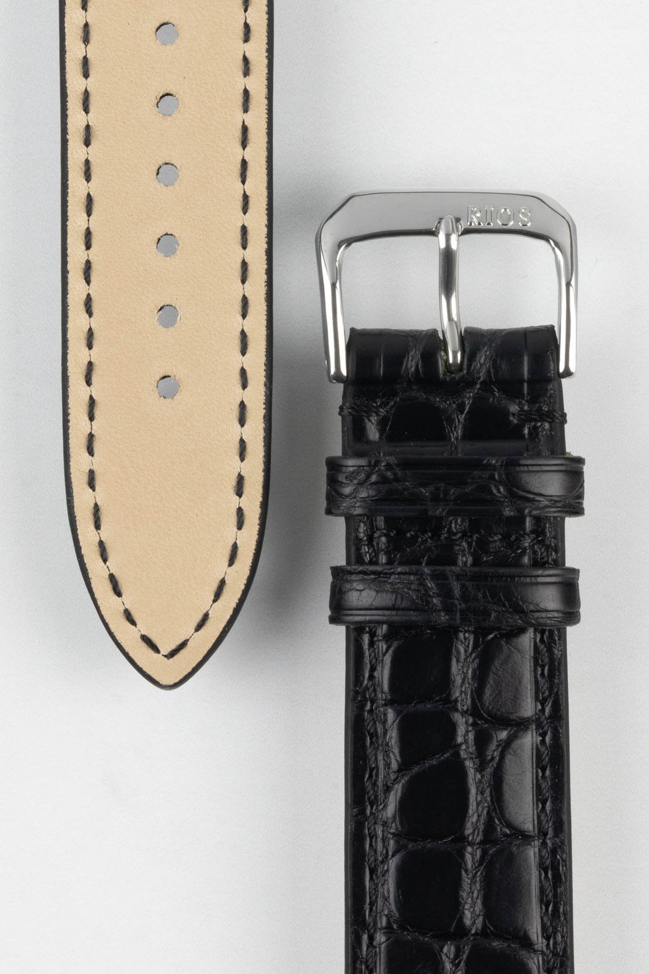 RIOS1931 PRESTIGE Genuine Alligator Flank Watch Strap in BLACK