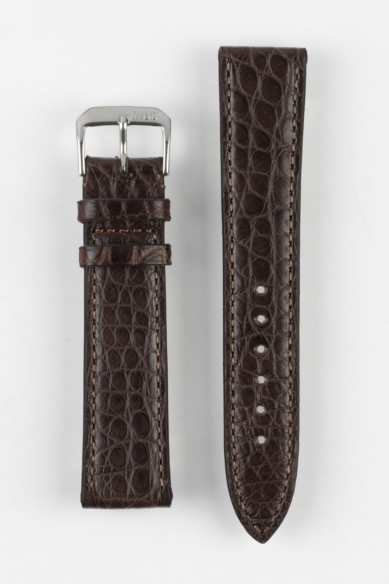 RIOS1931 PRESTIGE Genuine Alligator Flank Watch Strap in MOCHA