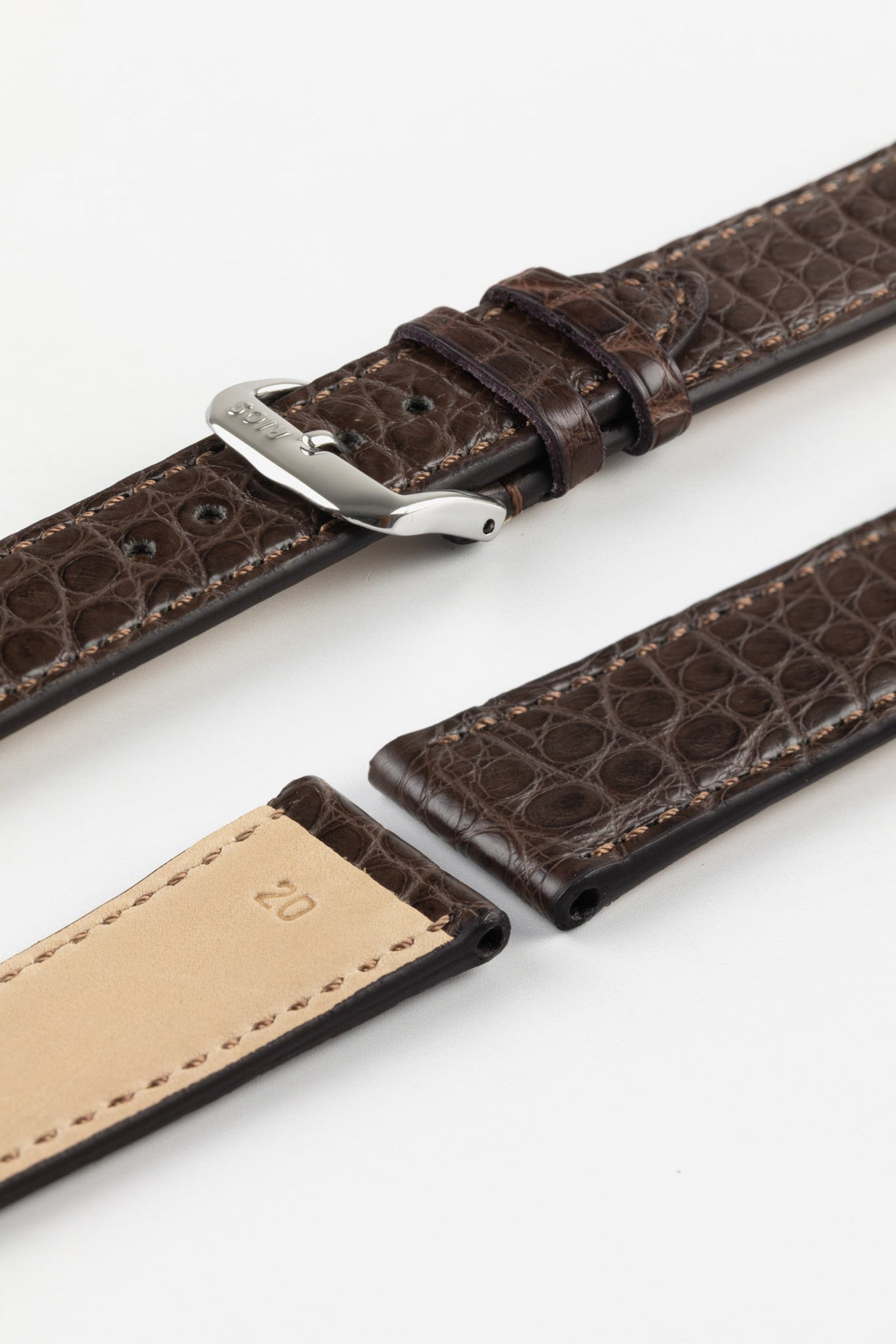 RIOS1931 PRESTIGE Genuine Alligator Flank Watch Strap in MOCHA