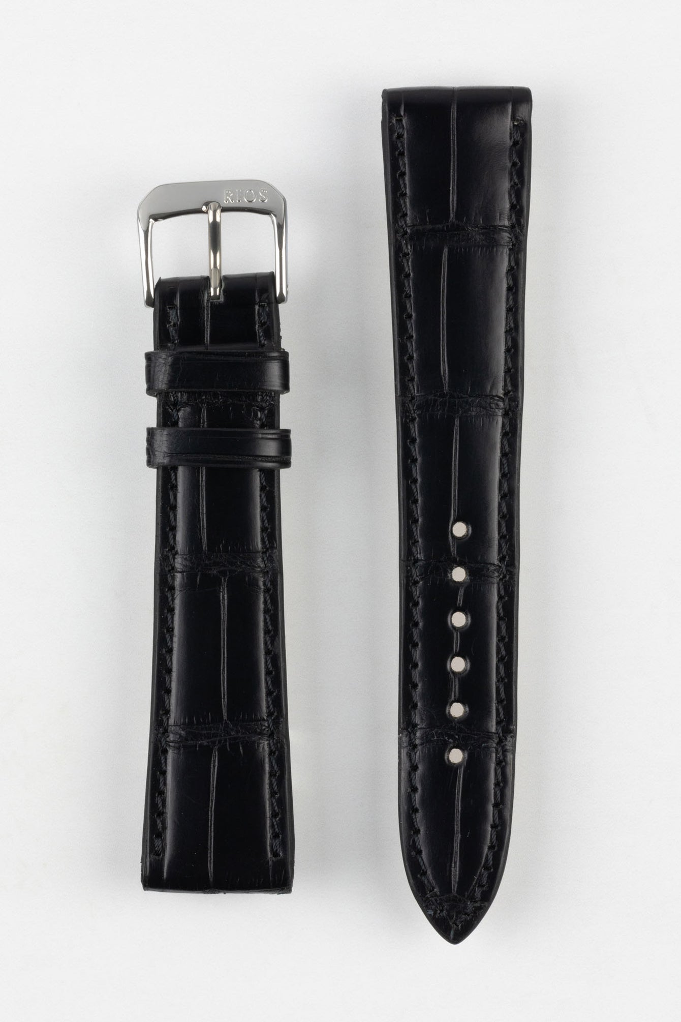 RIOS1931 SENATOR Genuine Alligator Square-Padding Watch Strap in BLACK